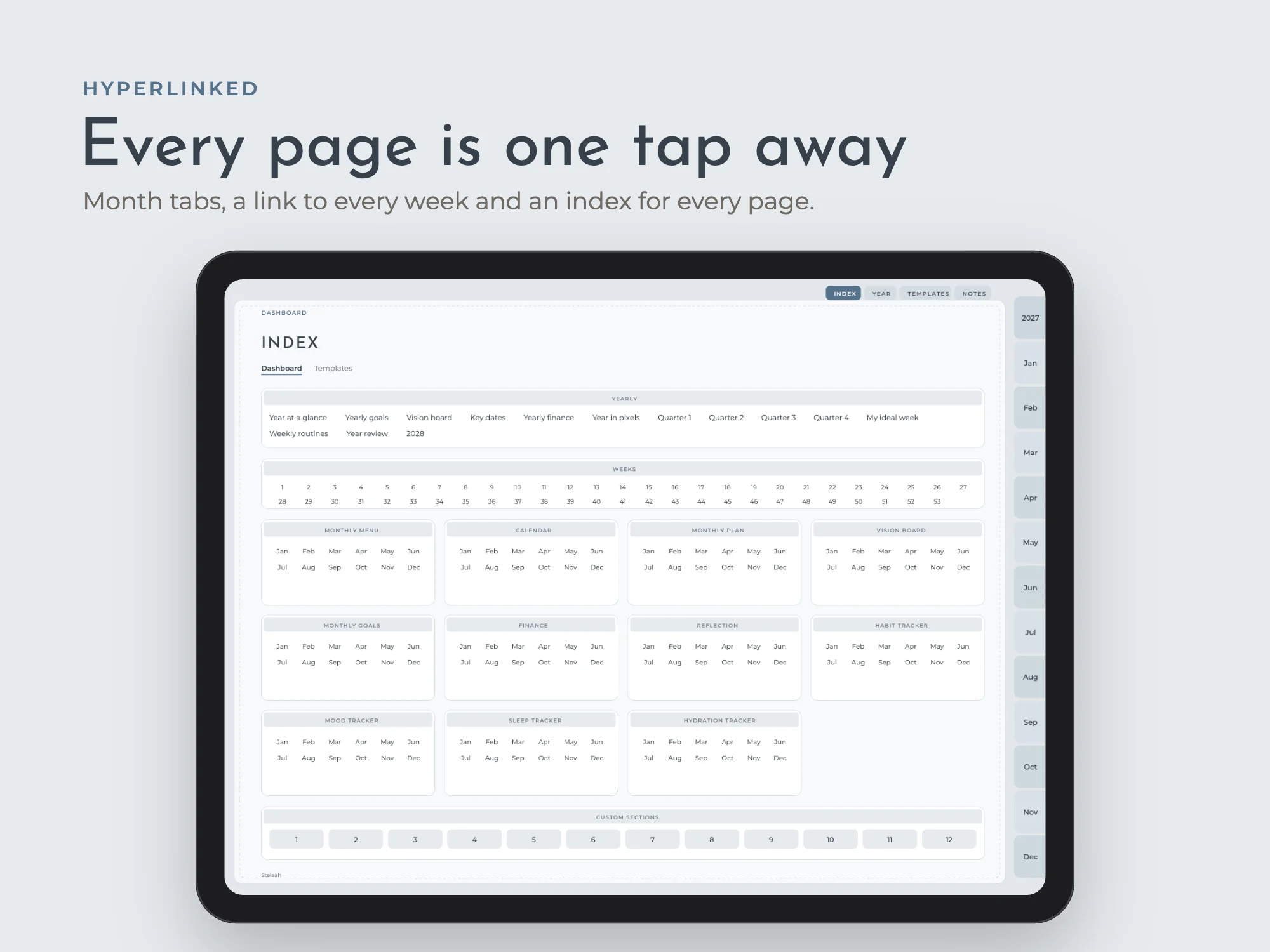 Free 2027 Weekly Digital Planner, Monday and Sunday Start: Index