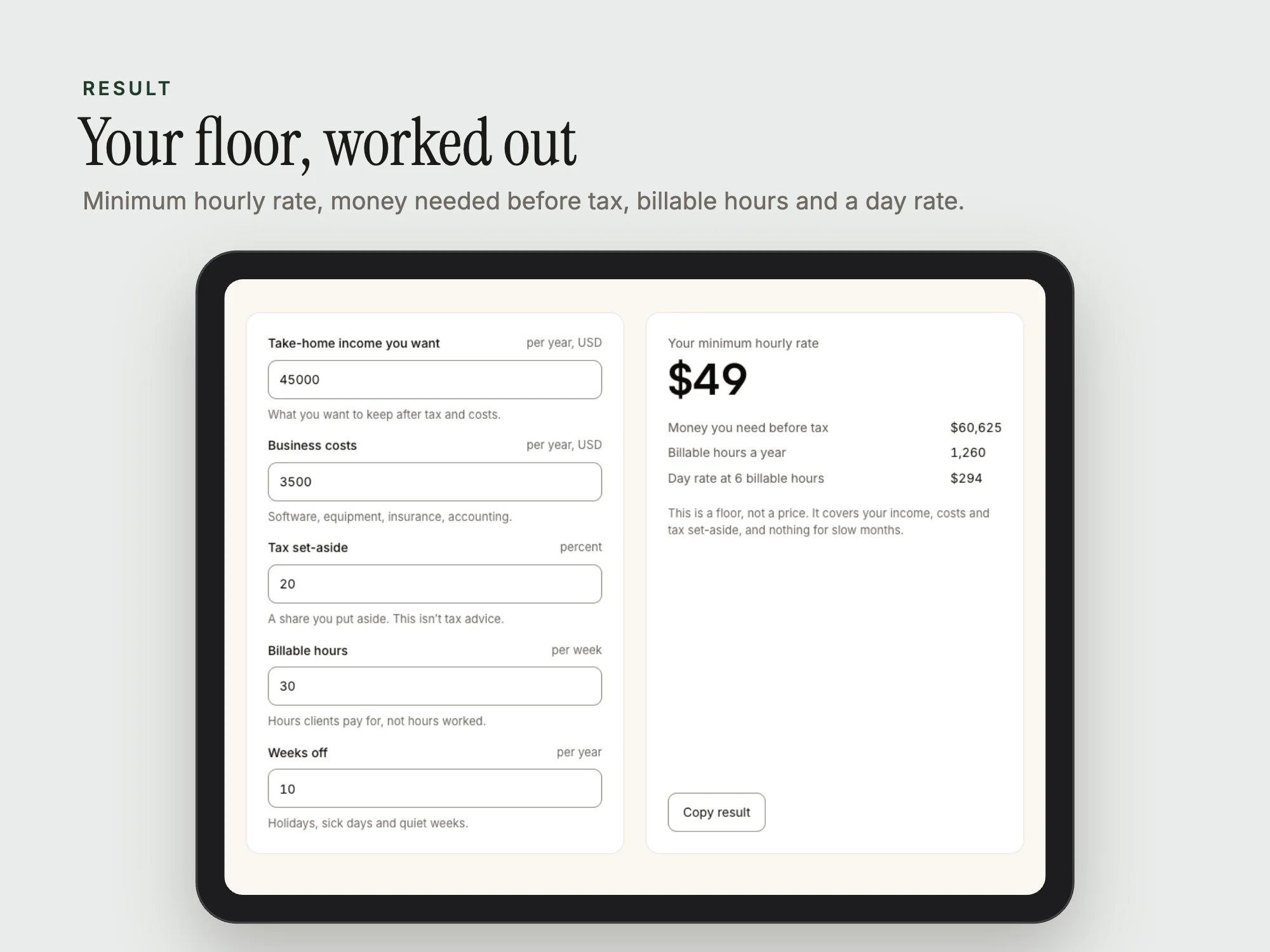 Freelancer Rate Calculator: Result