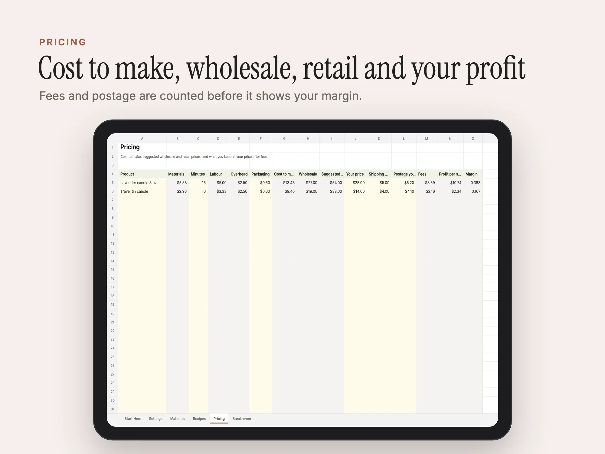 Cover of the Handmade Product Pricing Calculator