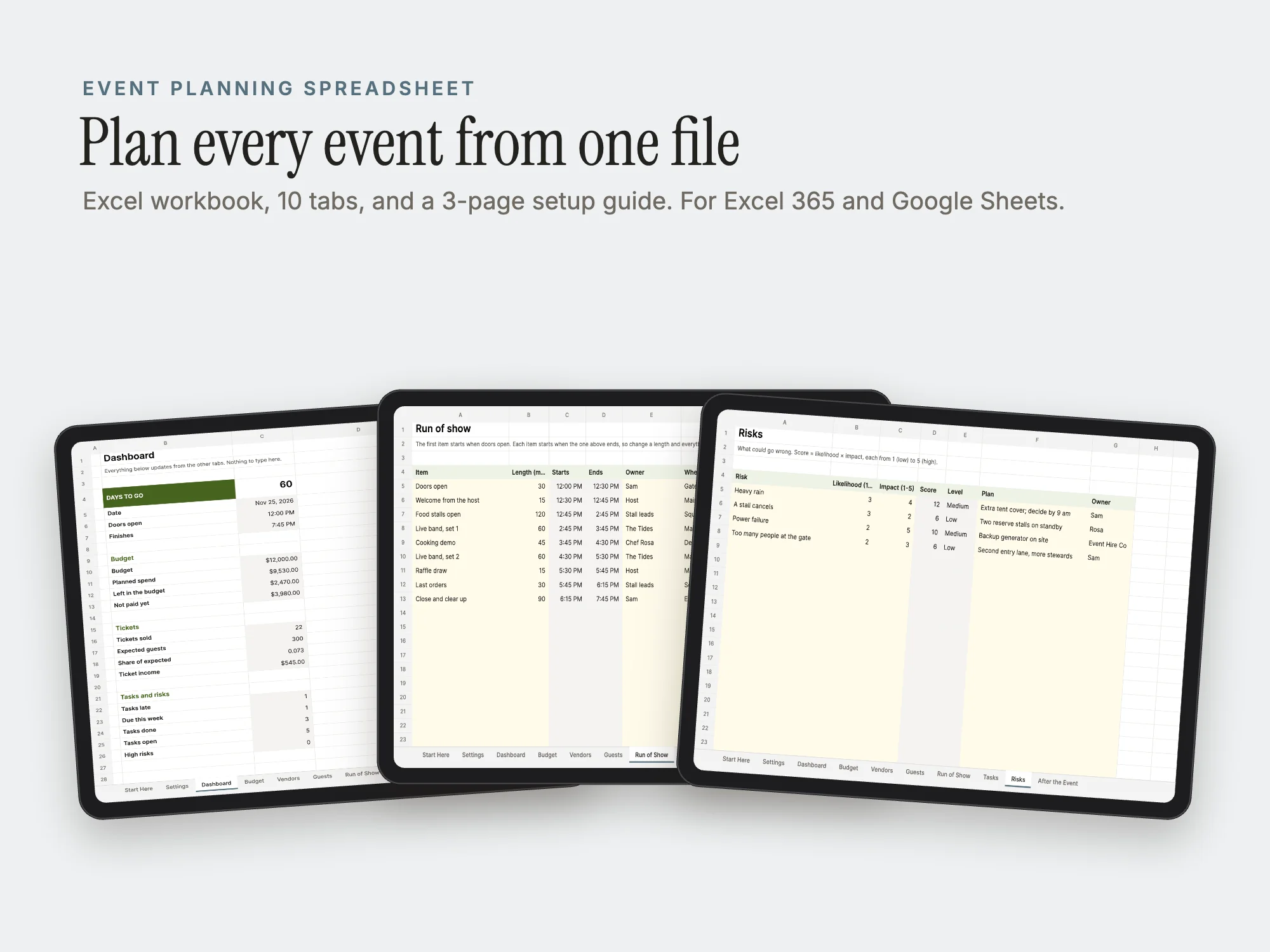 Event Planning Spreadsheet: Cover