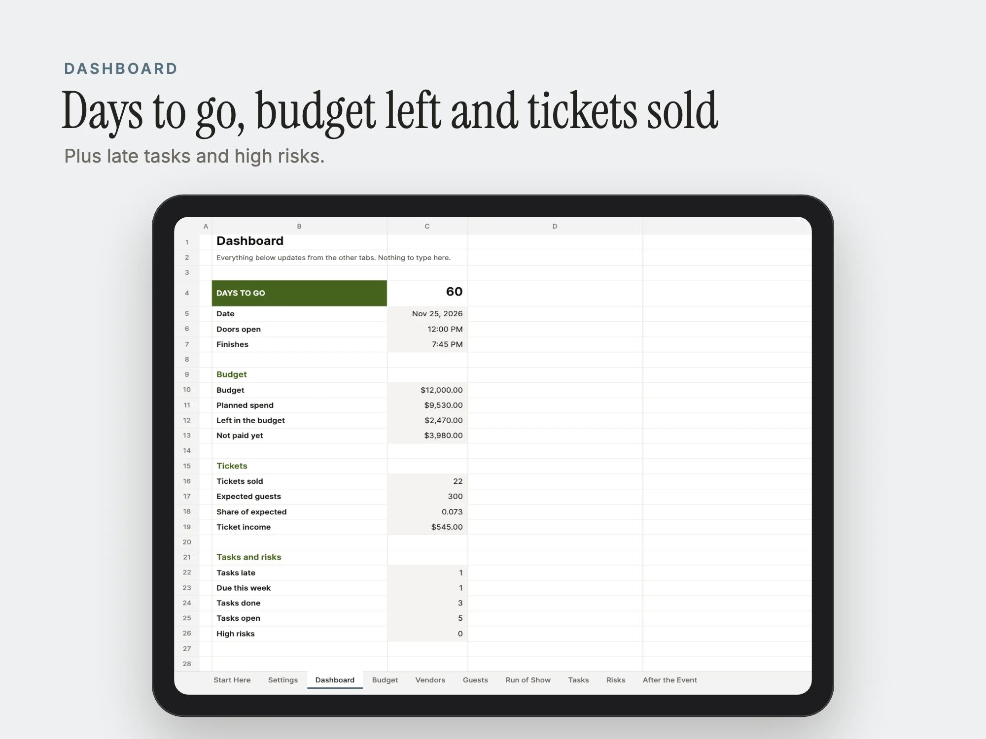 Cover of the Event Planning Spreadsheet