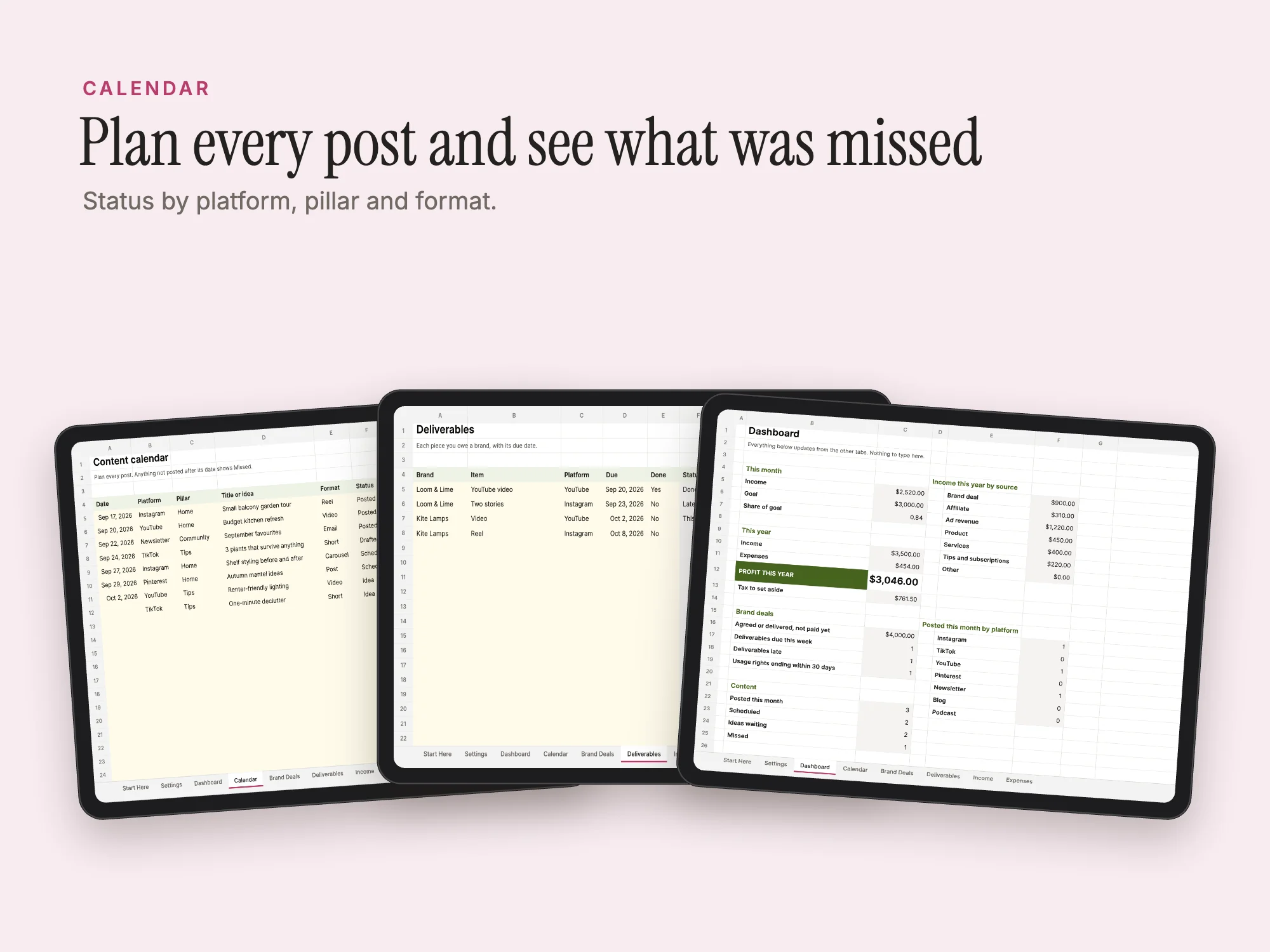 Content Creator Business Dashboard: Calendar