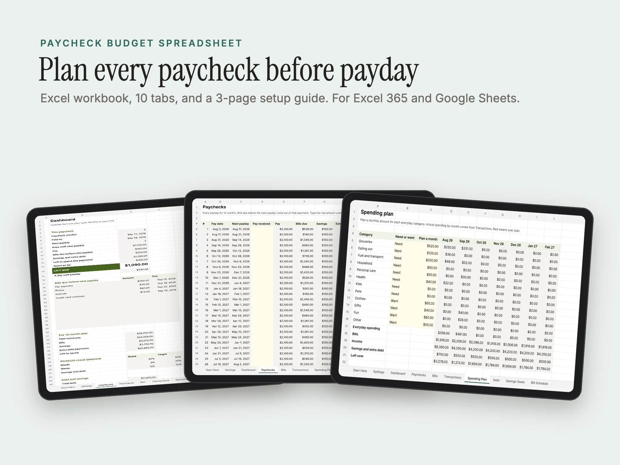 Paycheck Budget Spreadsheet: Cover