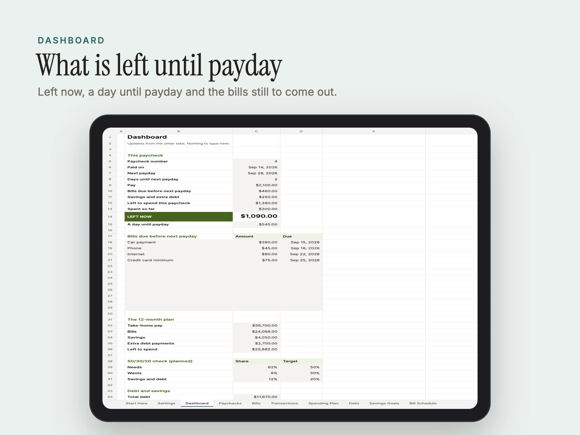 Cover of the Paycheck Budget Spreadsheet