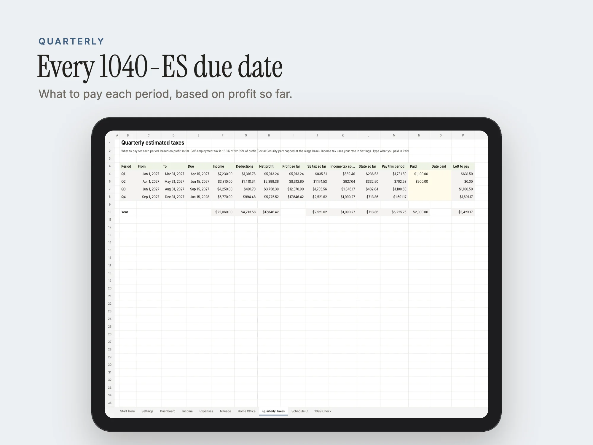 Self-Employed Tax Tracker 2027: Quarterly
