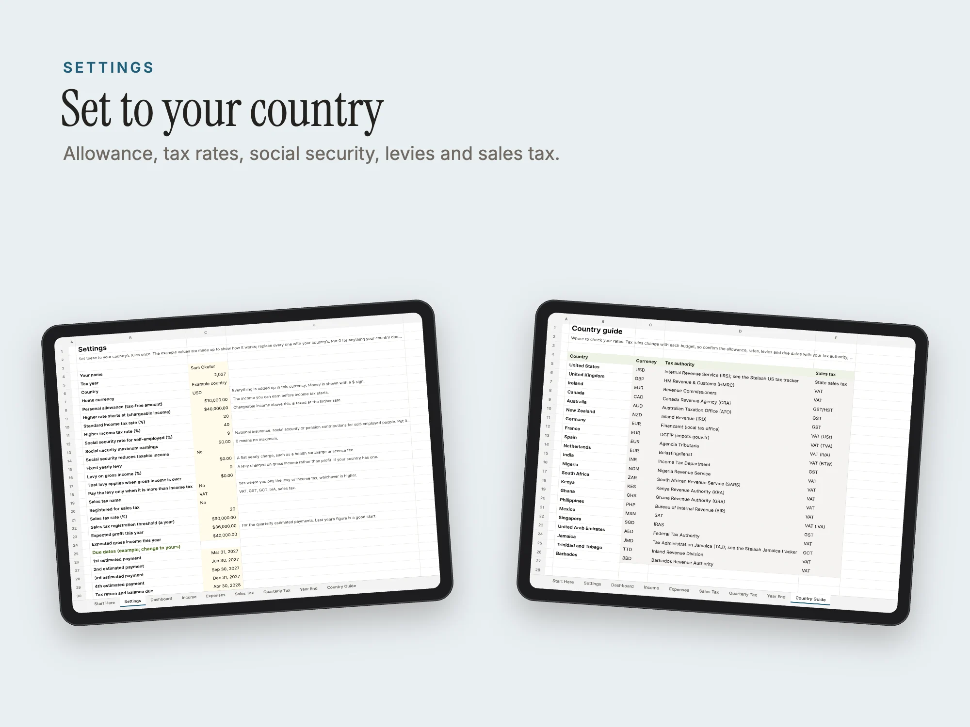 Multi-Currency Freelancer Tax Tracker 2027: Settings