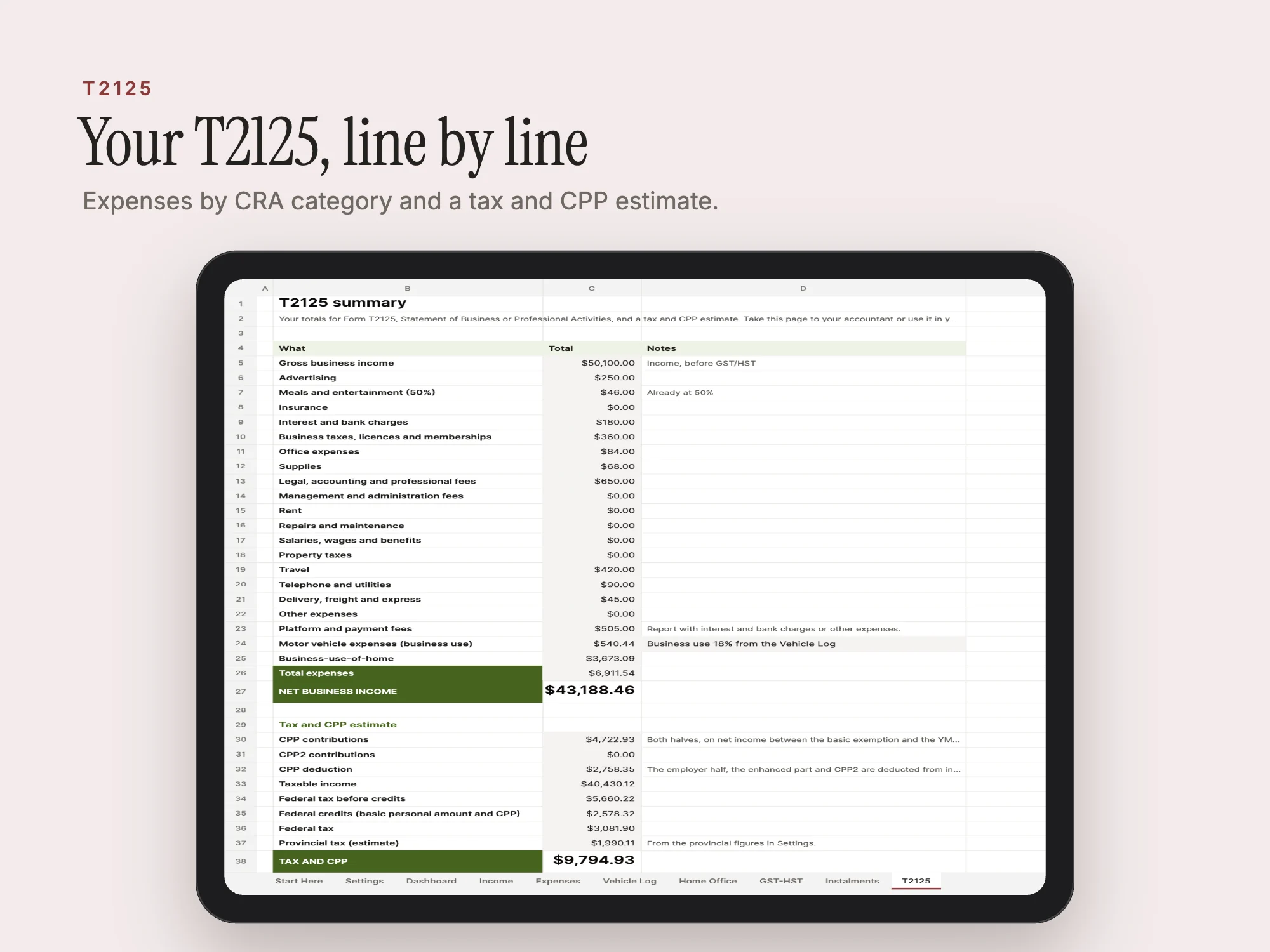 Canada Self-Employed Tax Tracker 2026: T2125