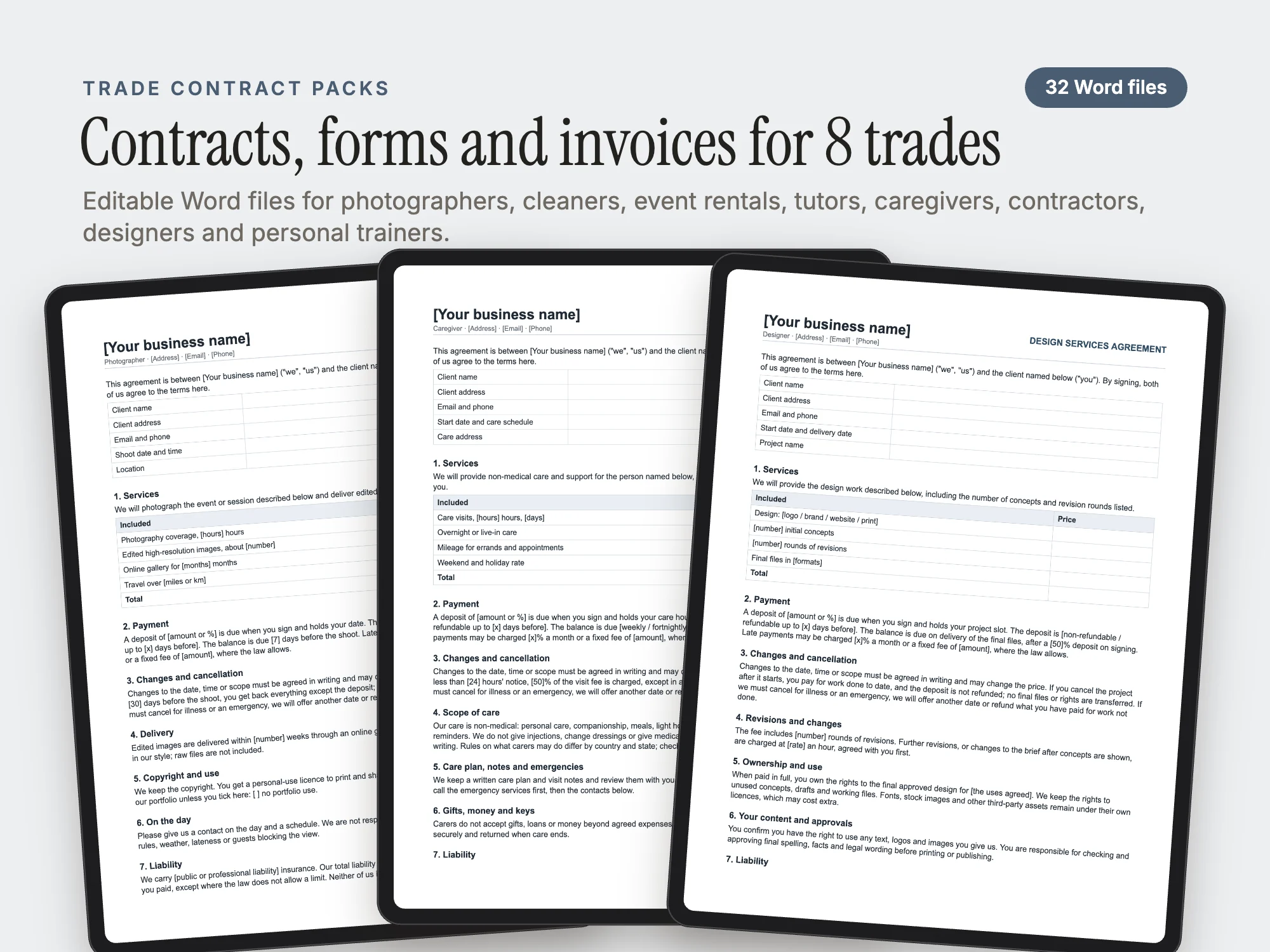 Cover of the Trade Contract Packs