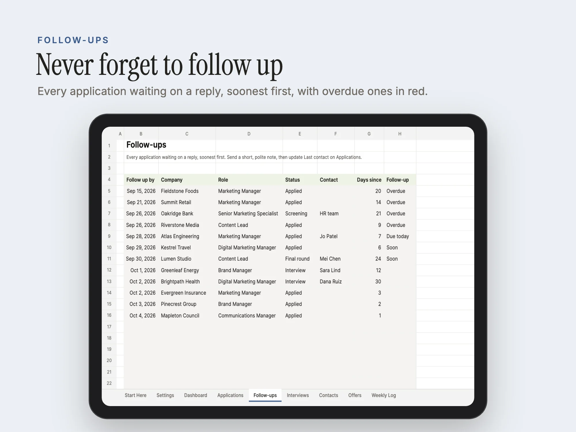 Job Application Tracker: Follow-ups