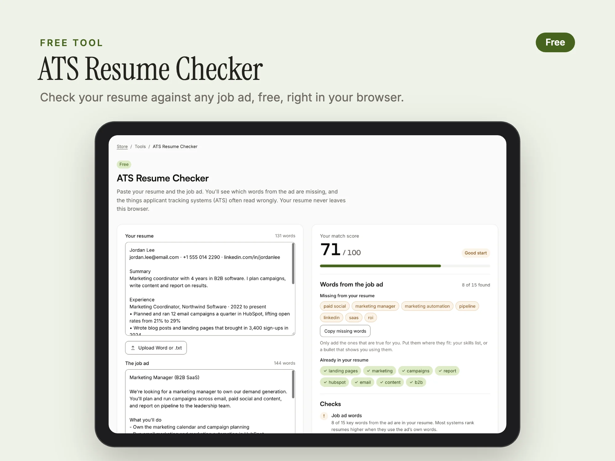 Cover of the Free ATS Resume Checker