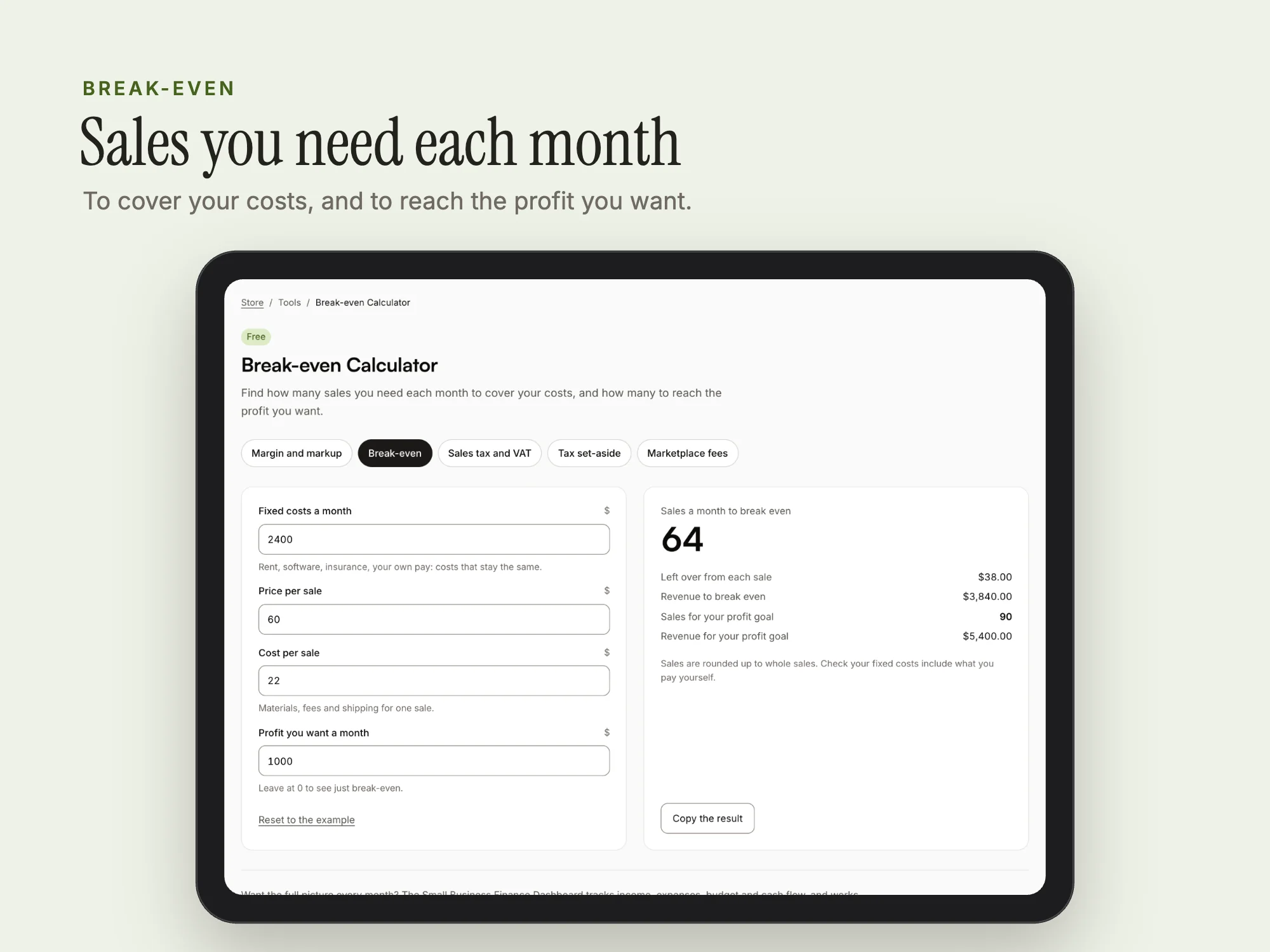 Free Business Calculators: Break-even