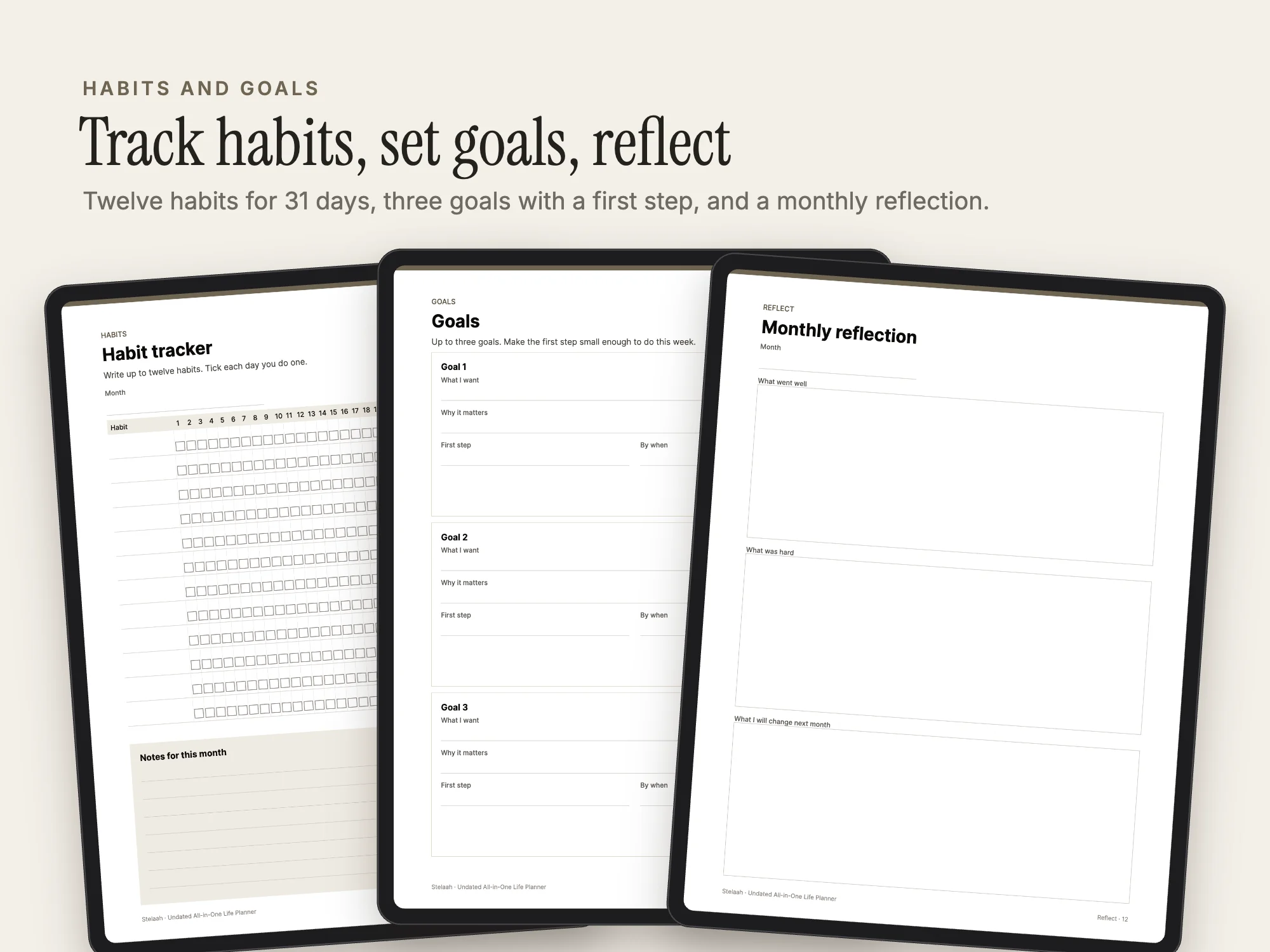 Undated All-in-One Life Planner: Habits and goals