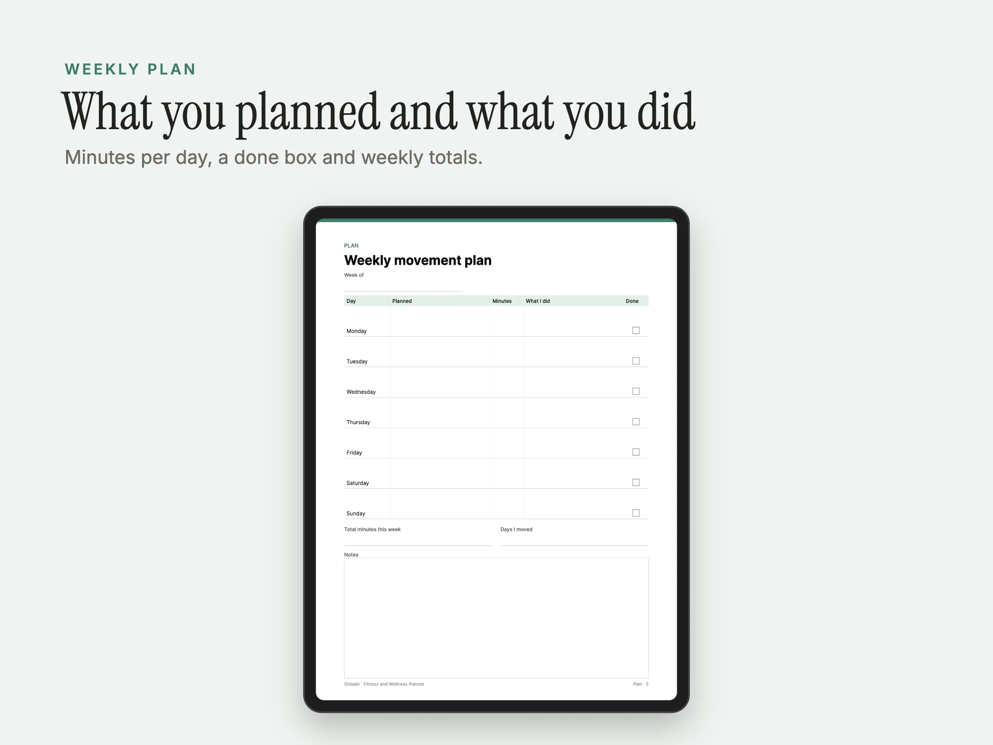 Fitness and Wellness Planner: Weekly plan