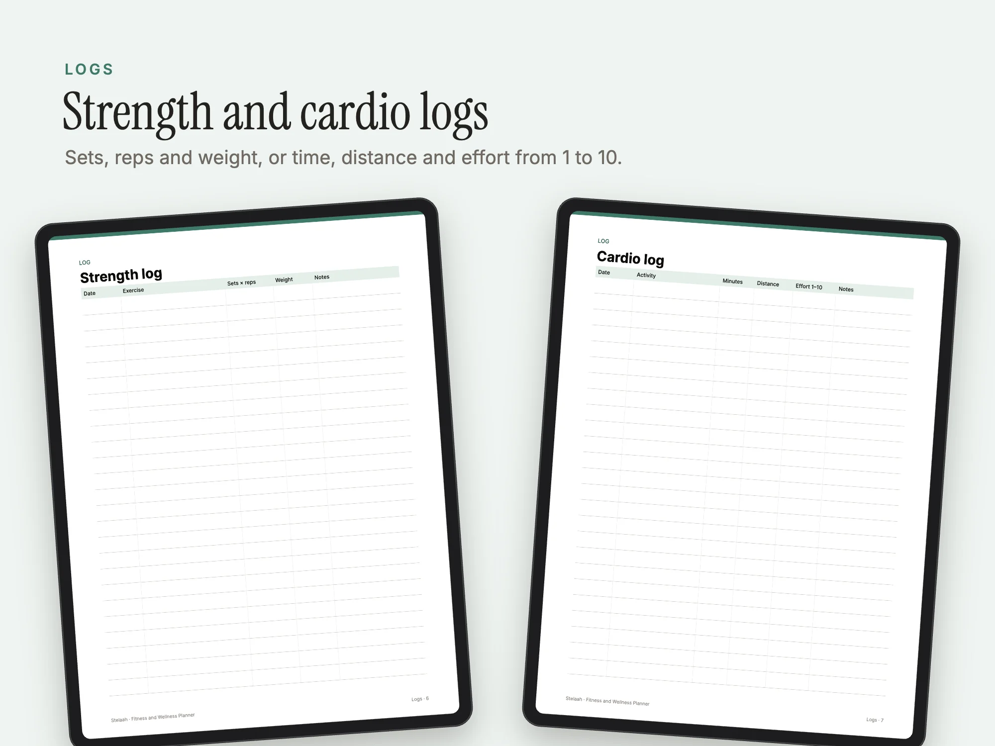 Fitness and Wellness Planner: Logs