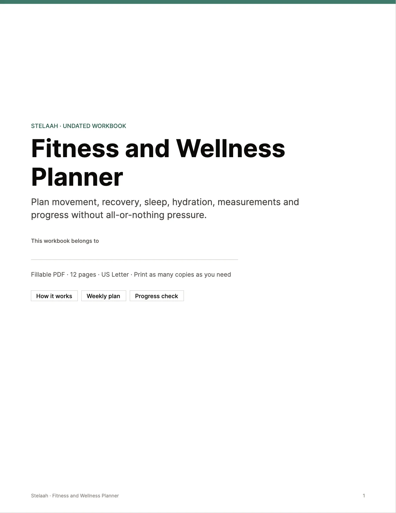 Cover of the Fitness and Wellness Planner