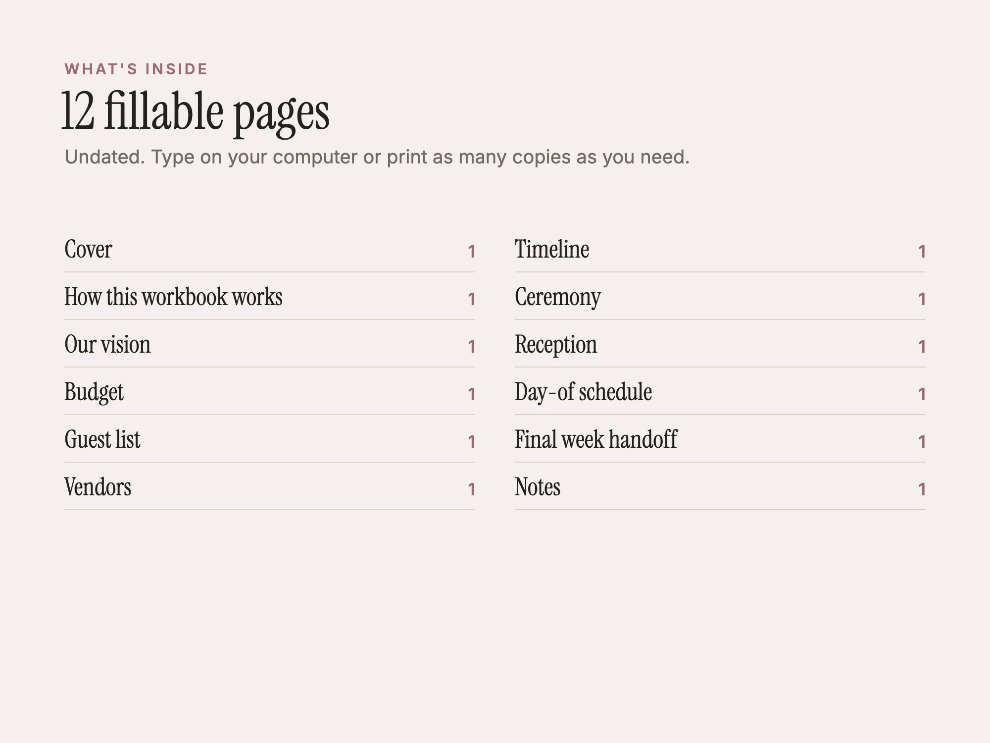 Wedding Planner: What's inside