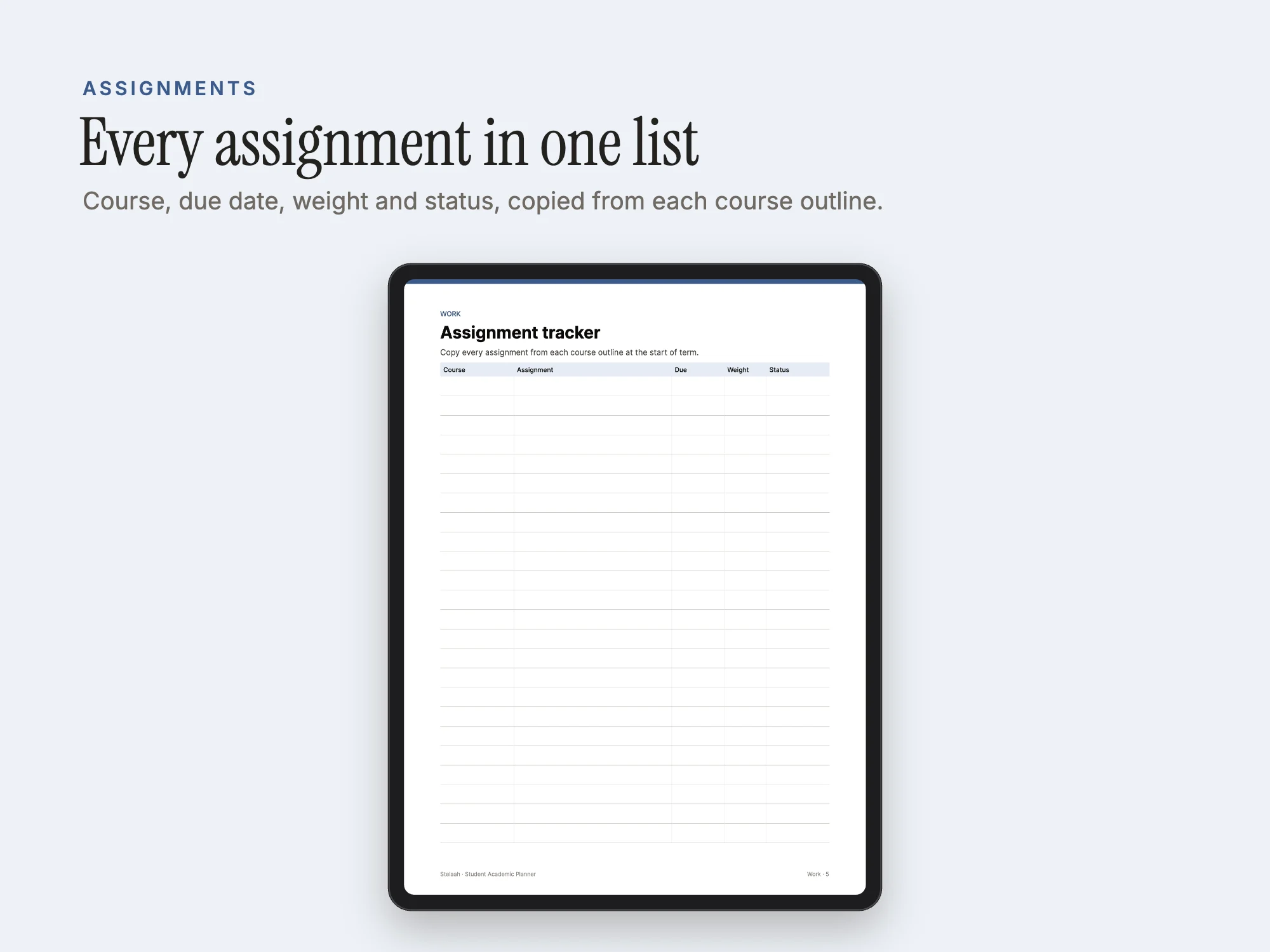 Student Academic Planner: Assignments