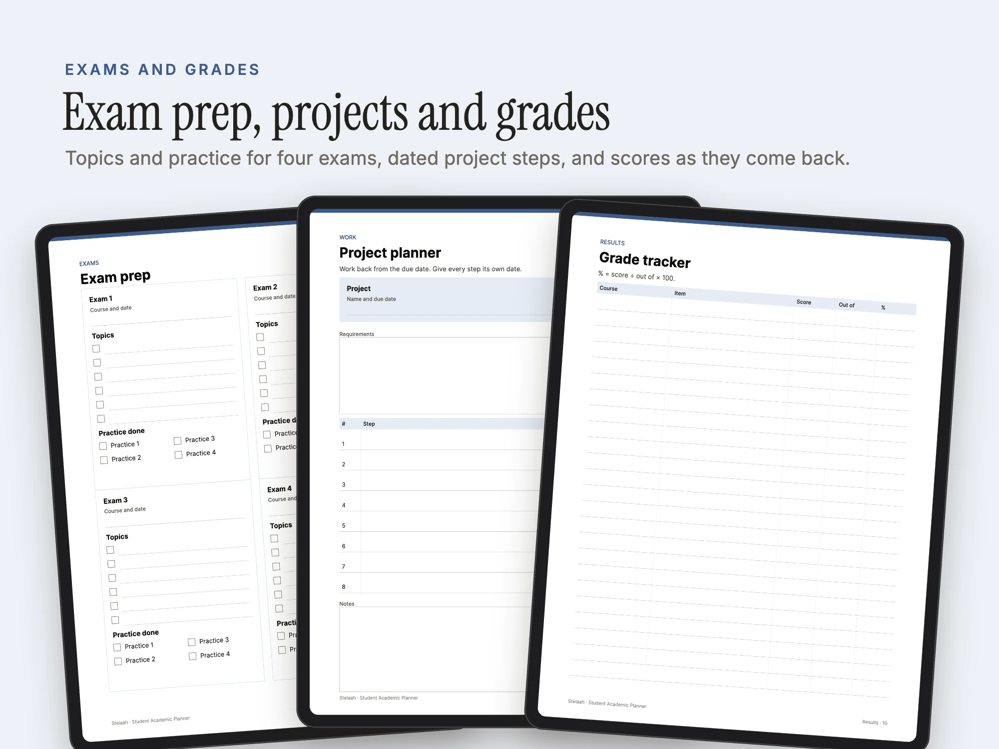 Student Academic Planner: Exams and grades