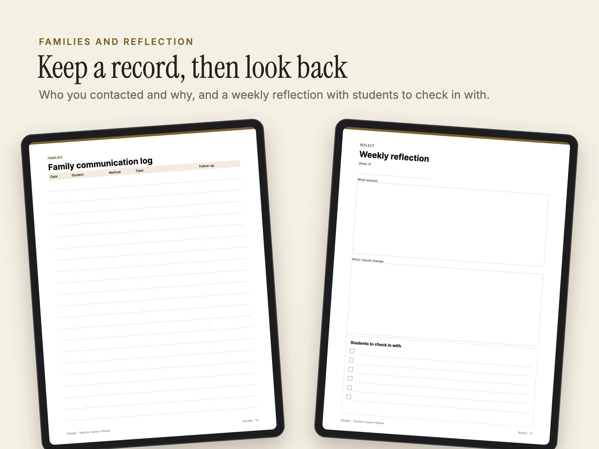 Teacher Lesson Planner: Families and reflection