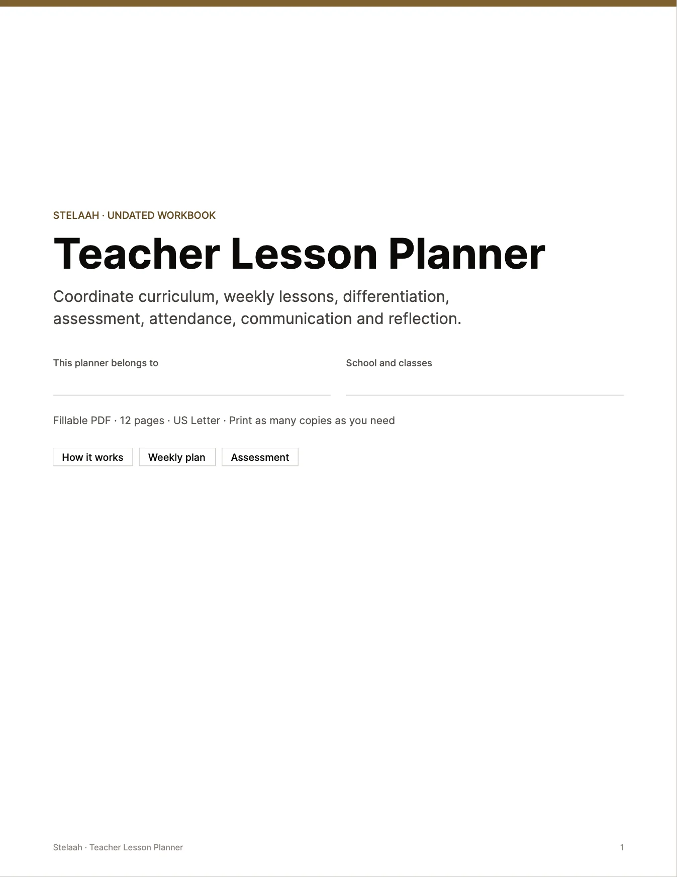 Cover of the Teacher Lesson Planner