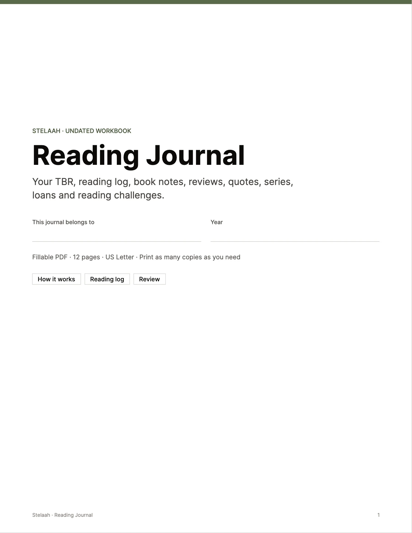 Cover of the Reading Journal
