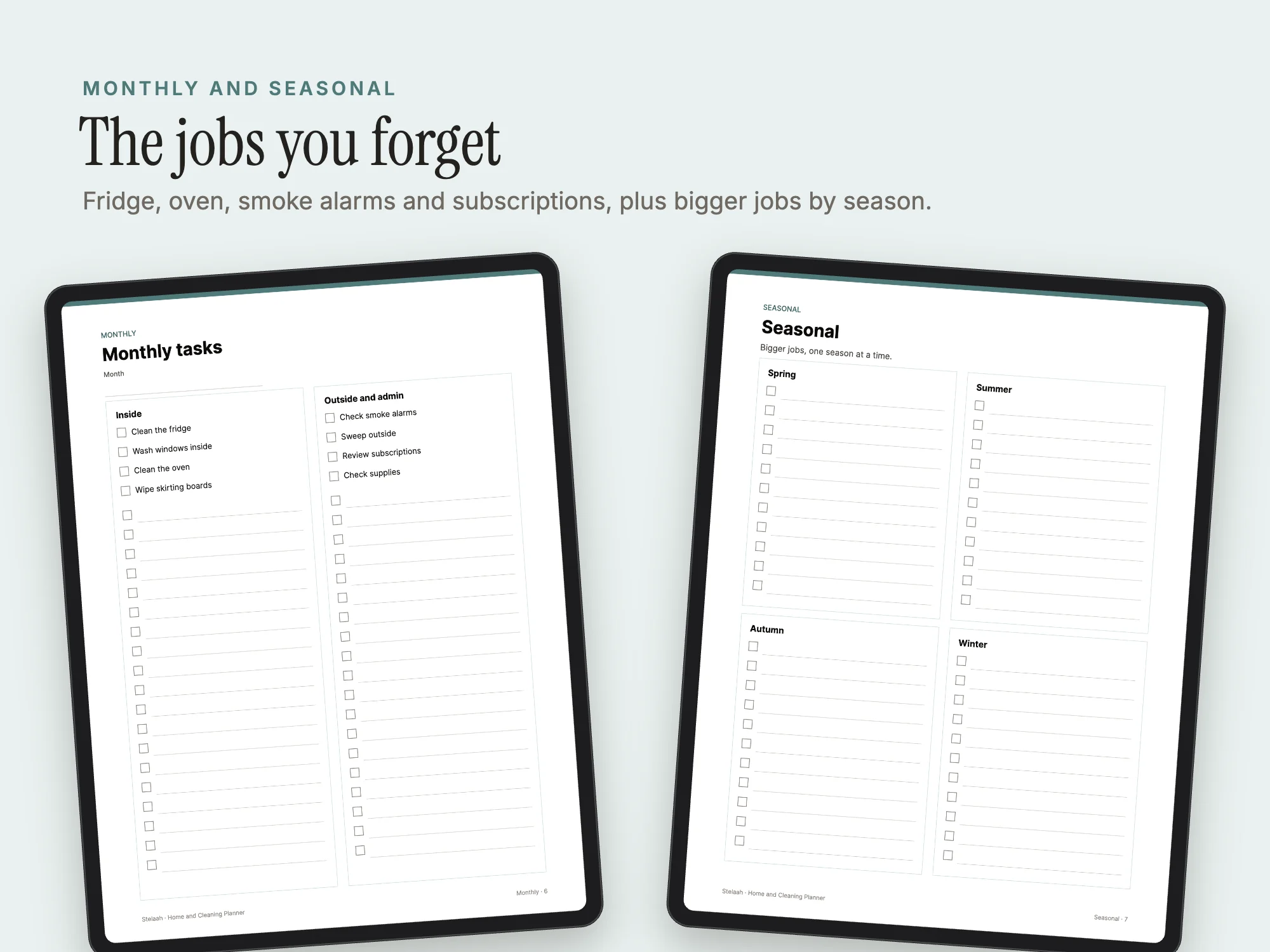 Home and Cleaning Planner: Monthly and seasonal