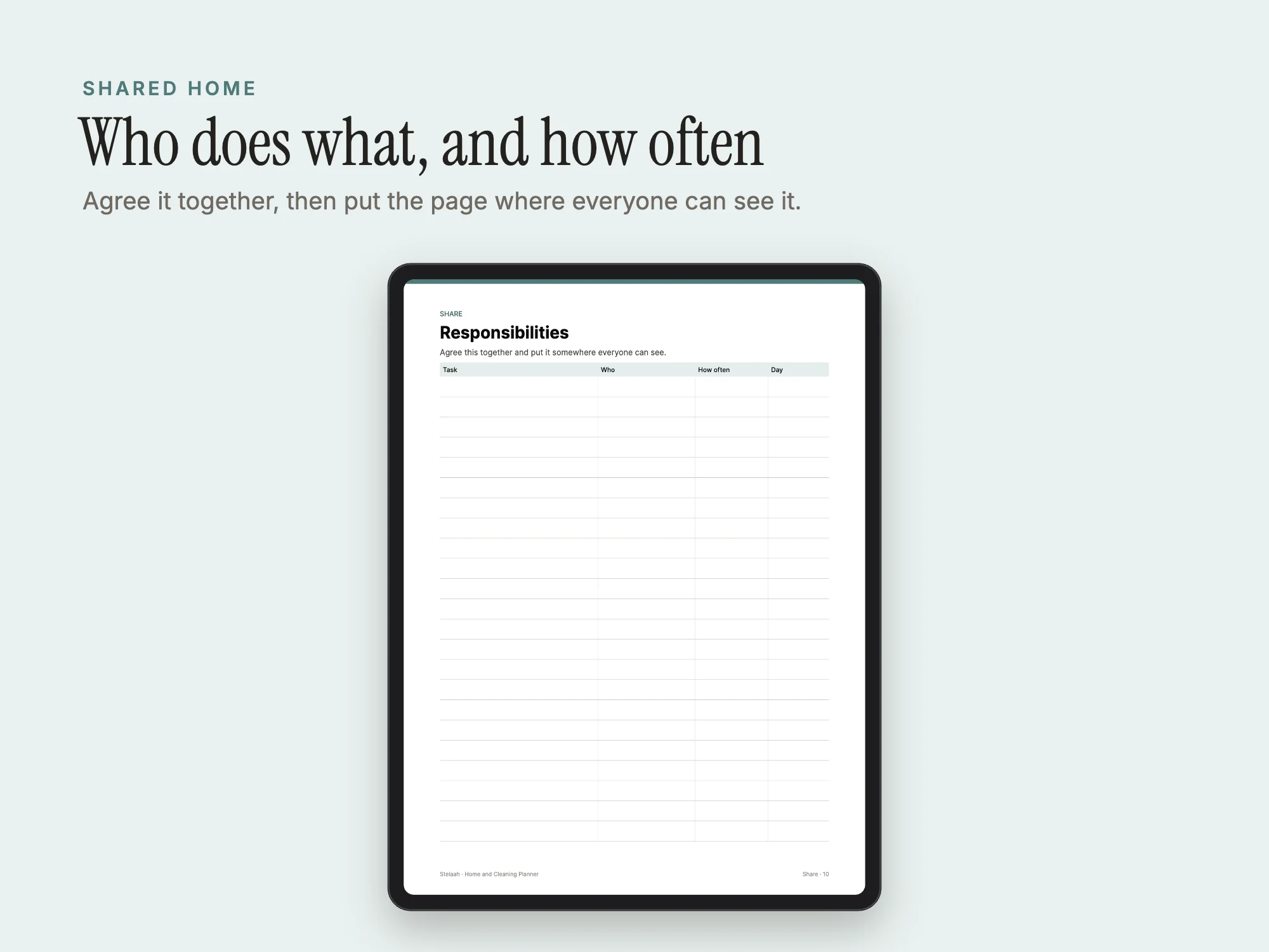 Home and Cleaning Planner: Shared home