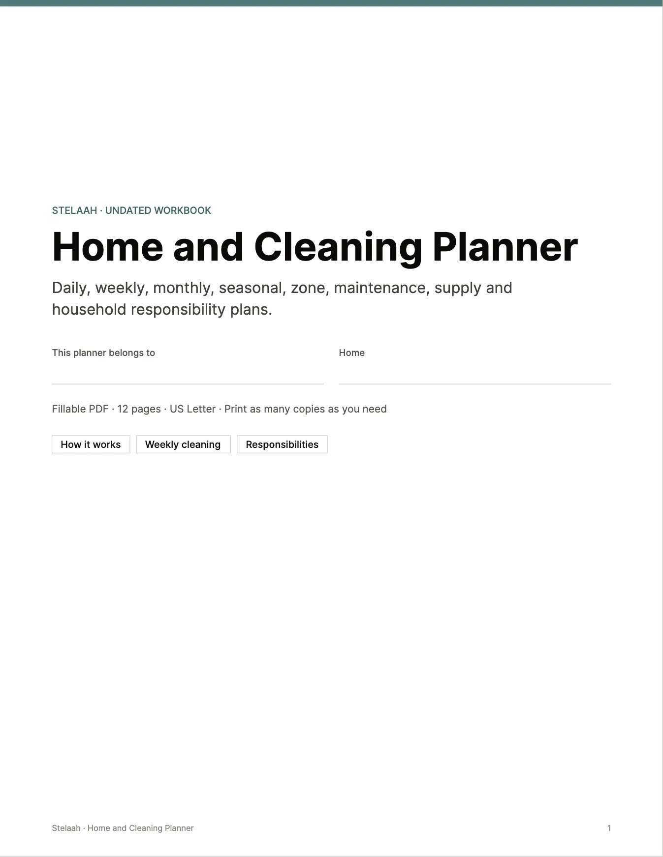 Cover of the Home and Cleaning Planner
