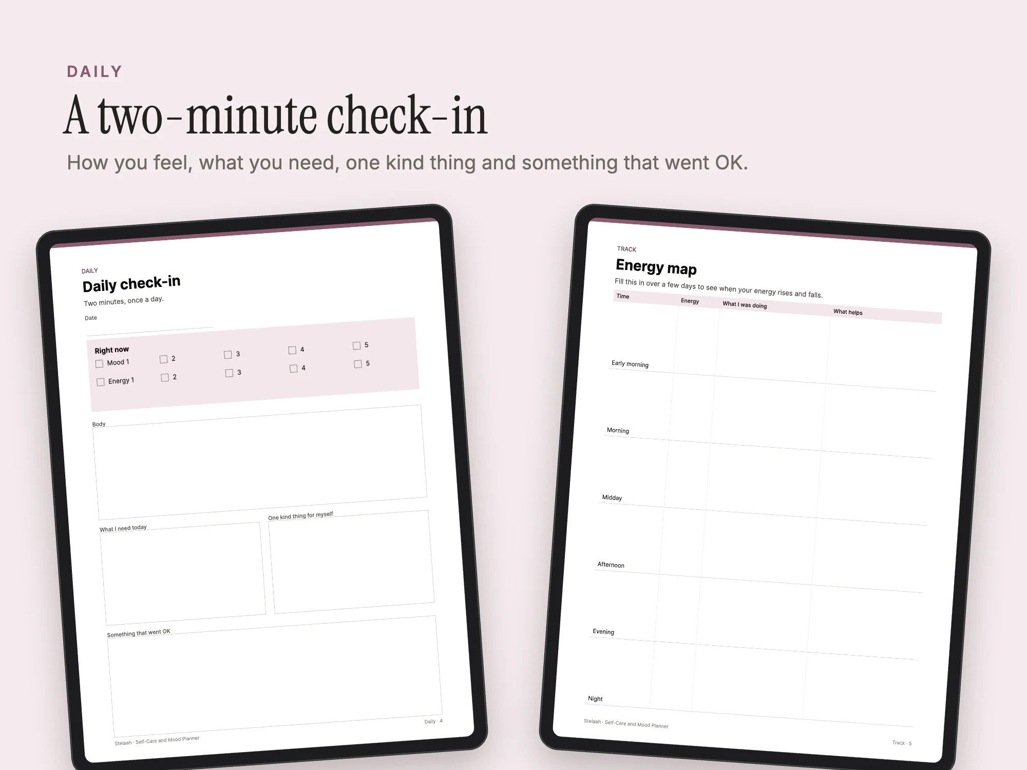 Self-Care and Mood Planner: Daily check-in