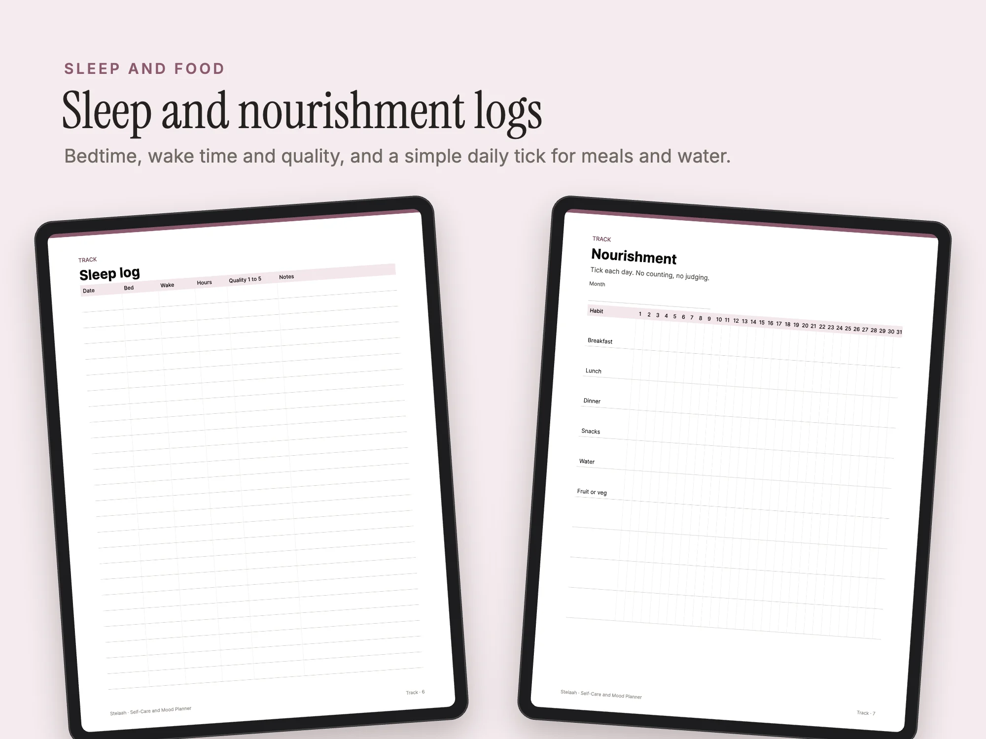 Self-Care and Mood Planner: Sleep and food