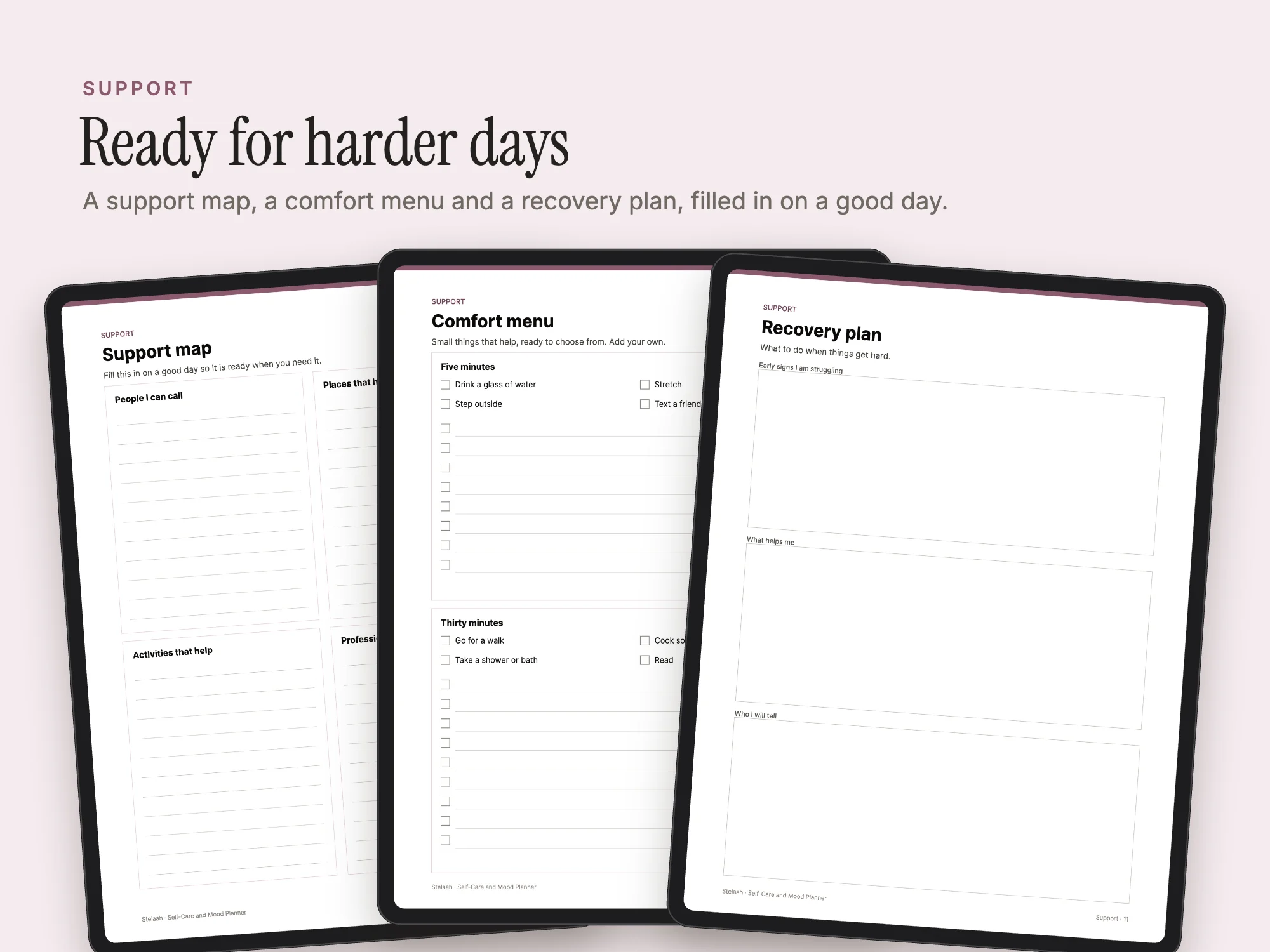 Self-Care and Mood Planner: Support