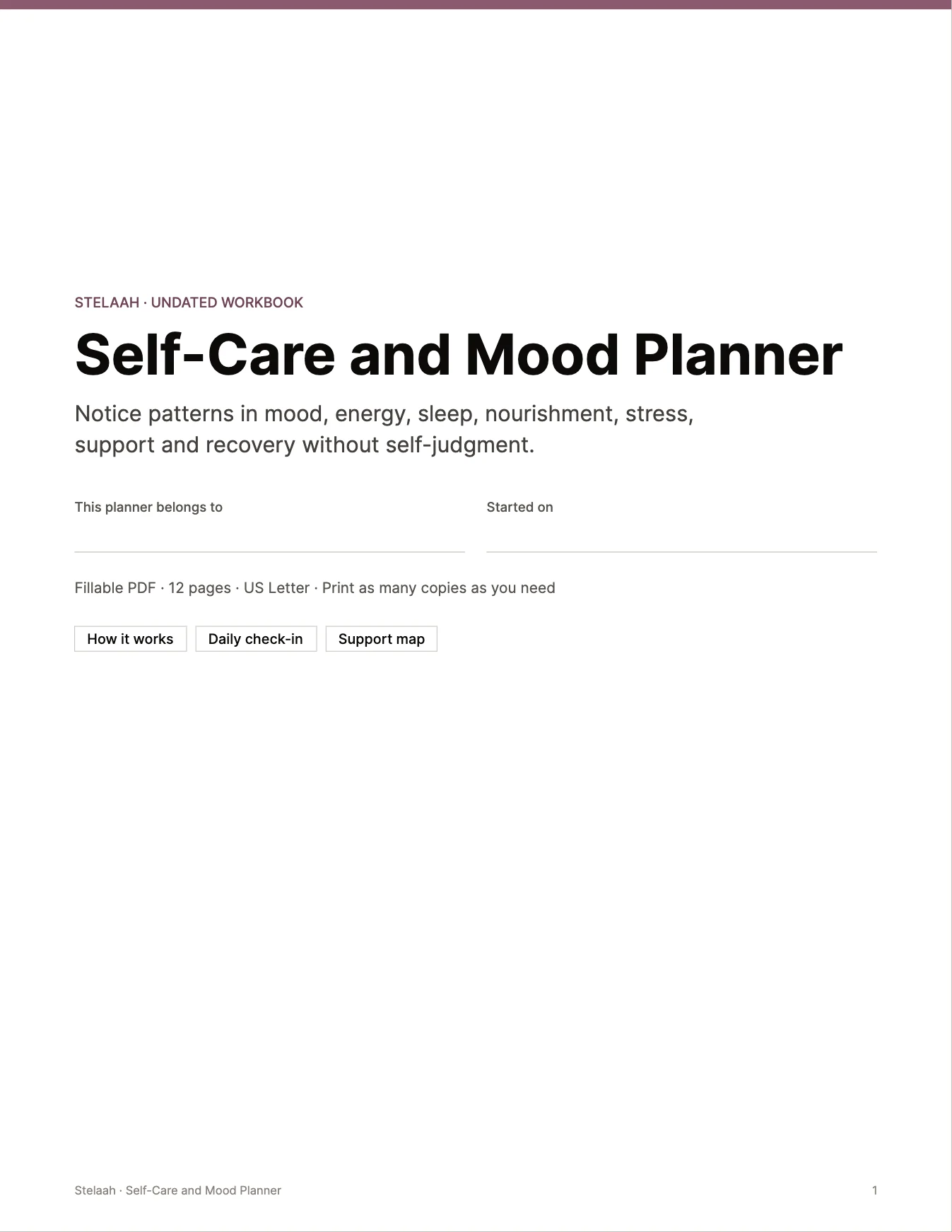 Cover of the Self-Care and Mood Planner