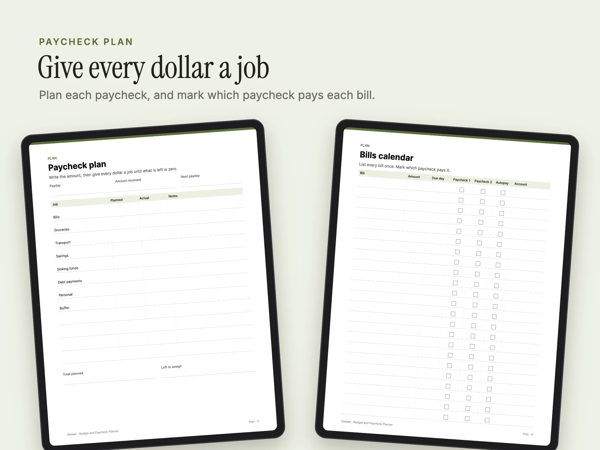 Budget and Paycheck Planner: Paycheck plan