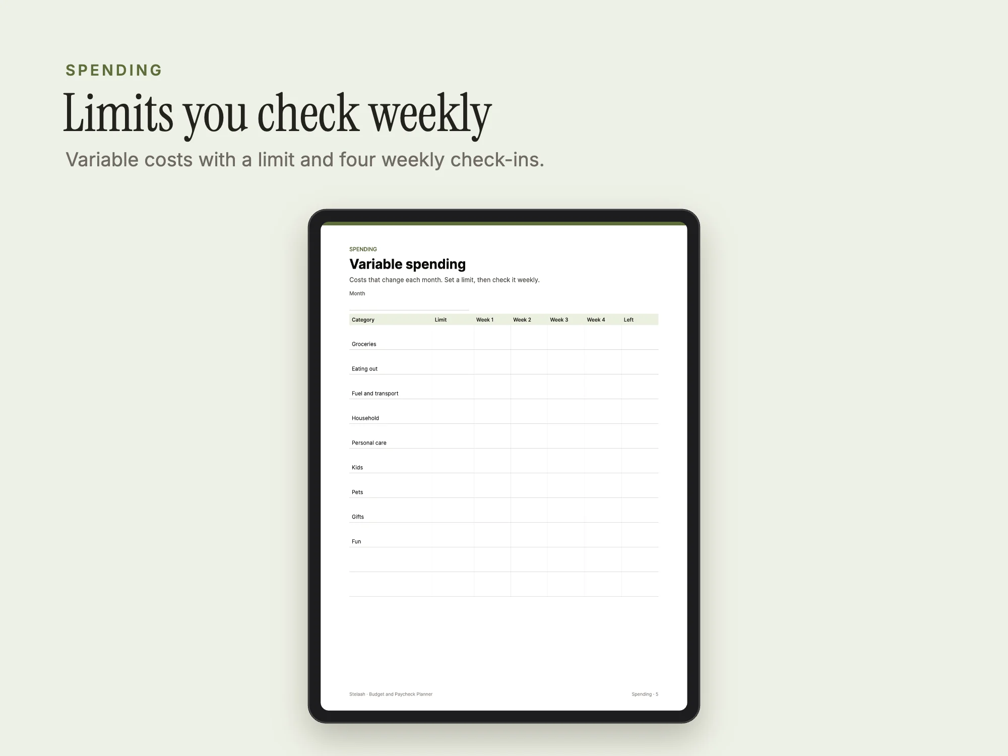 Budget and Paycheck Planner: Spending