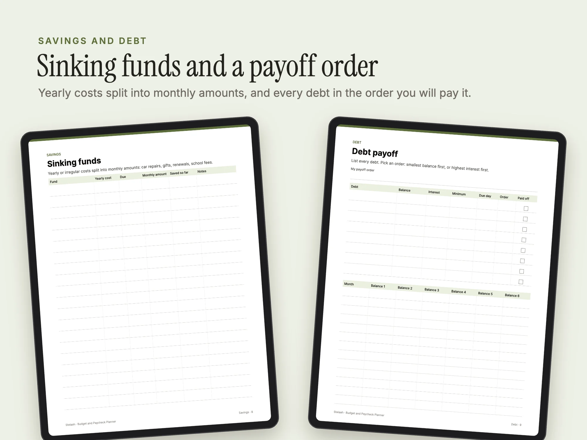 Budget and Paycheck Planner: Savings and debt