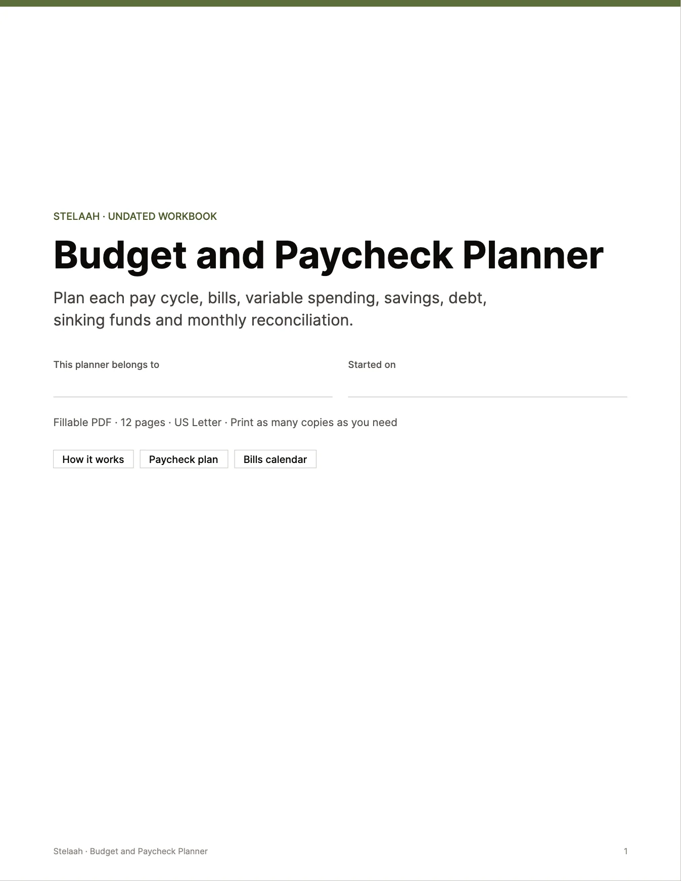 Cover of the Budget and Paycheck Planner