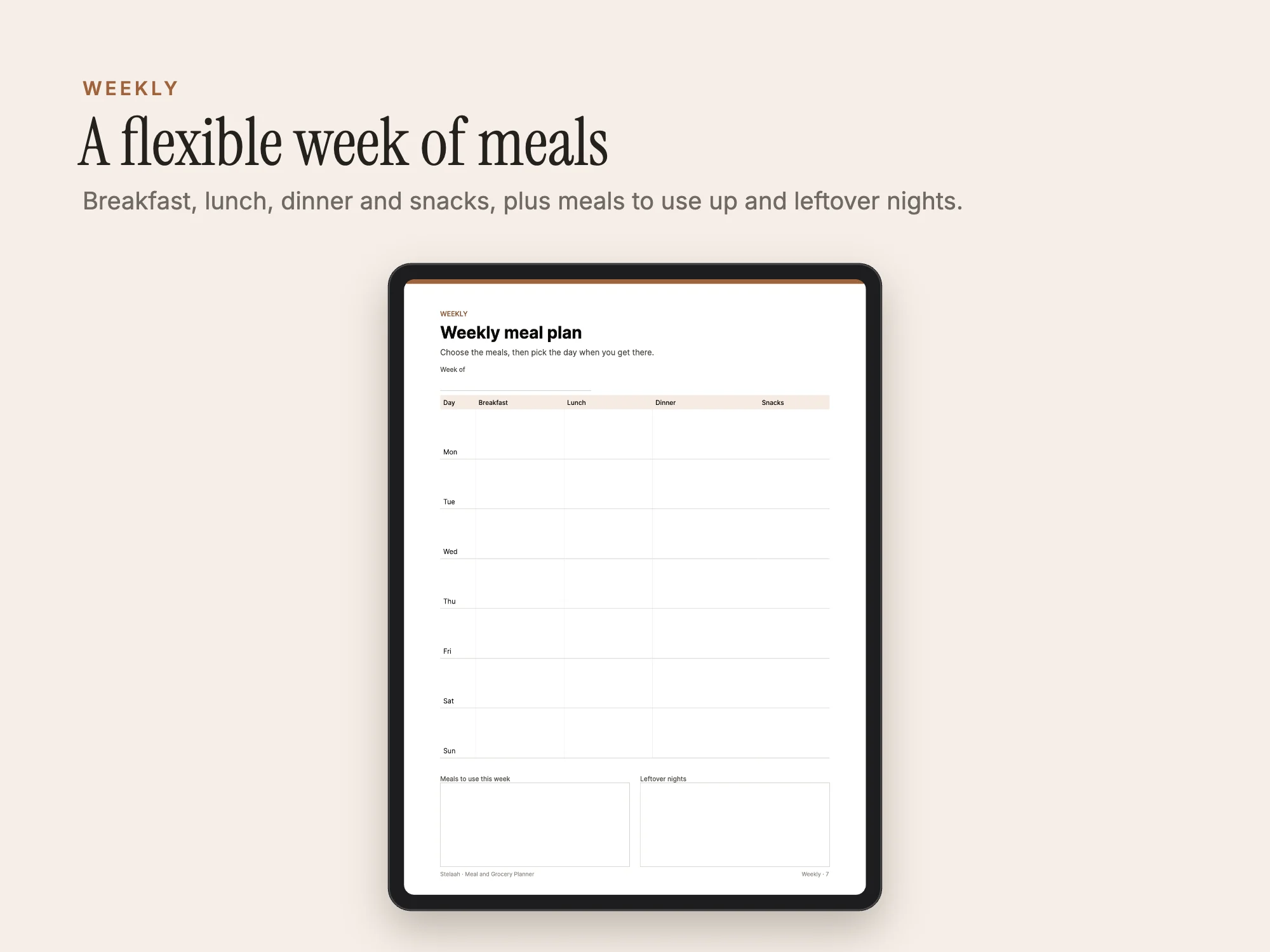 Meal and Grocery Planner: Weekly plan