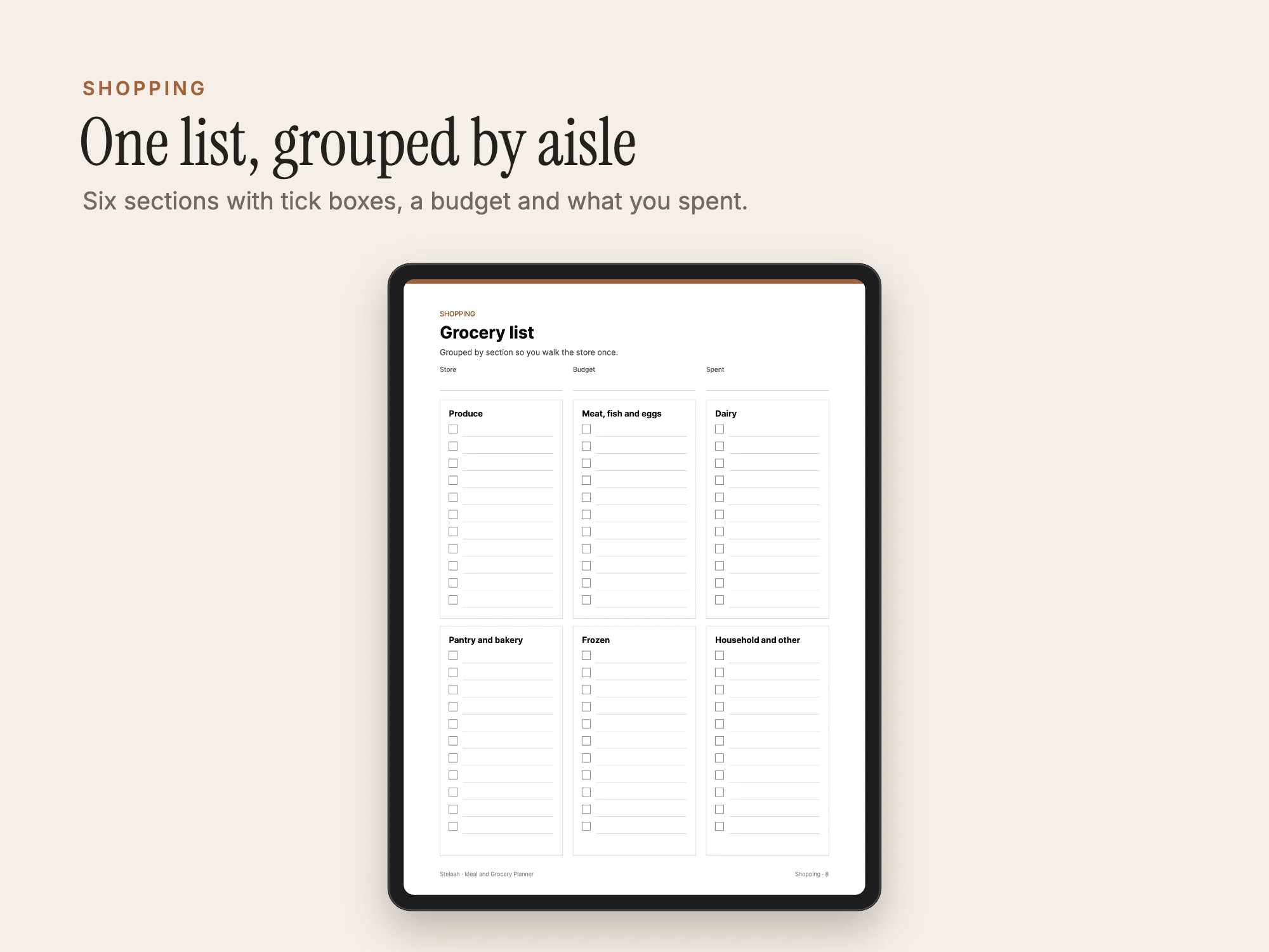 Meal and Grocery Planner: Grocery list