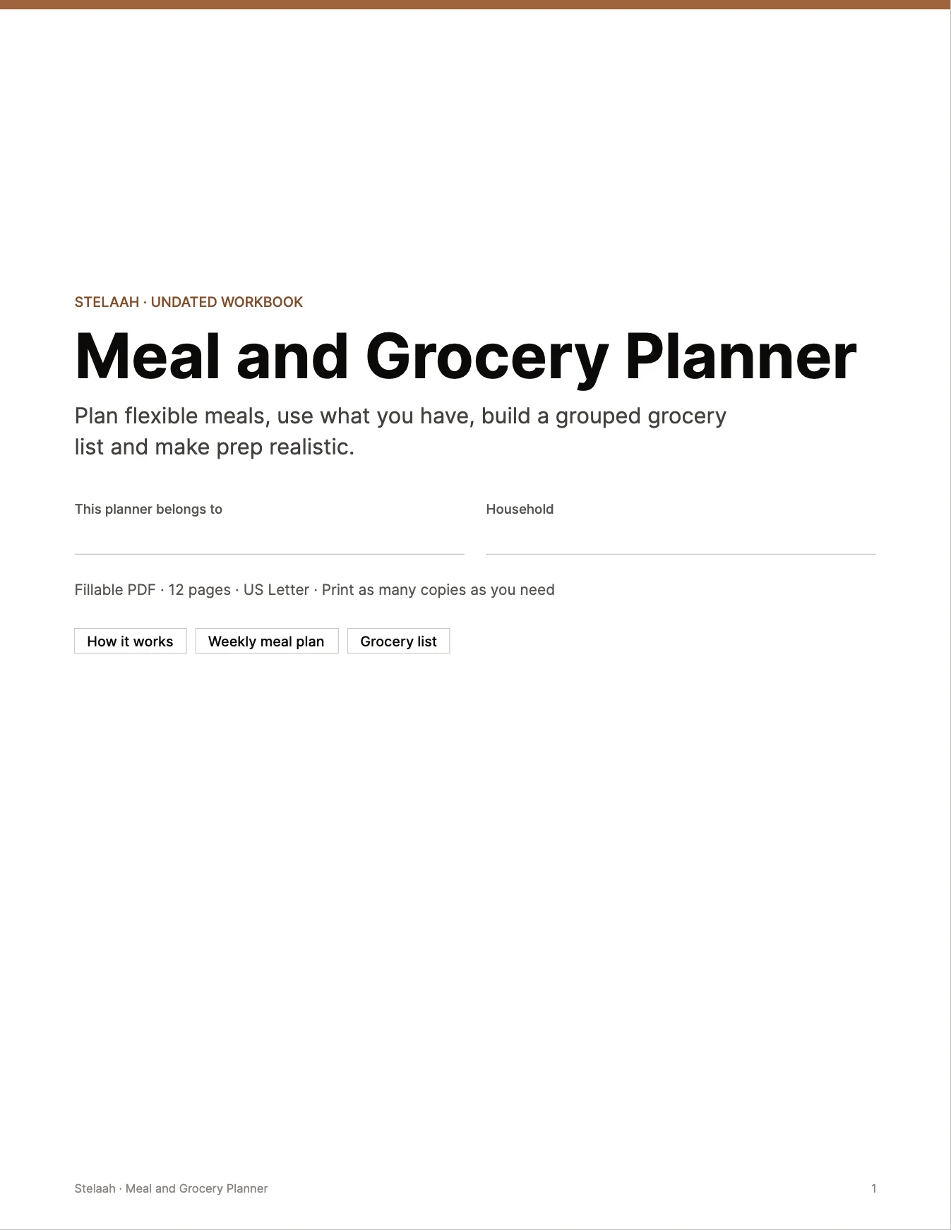 Cover of the Meal and Grocery Planner