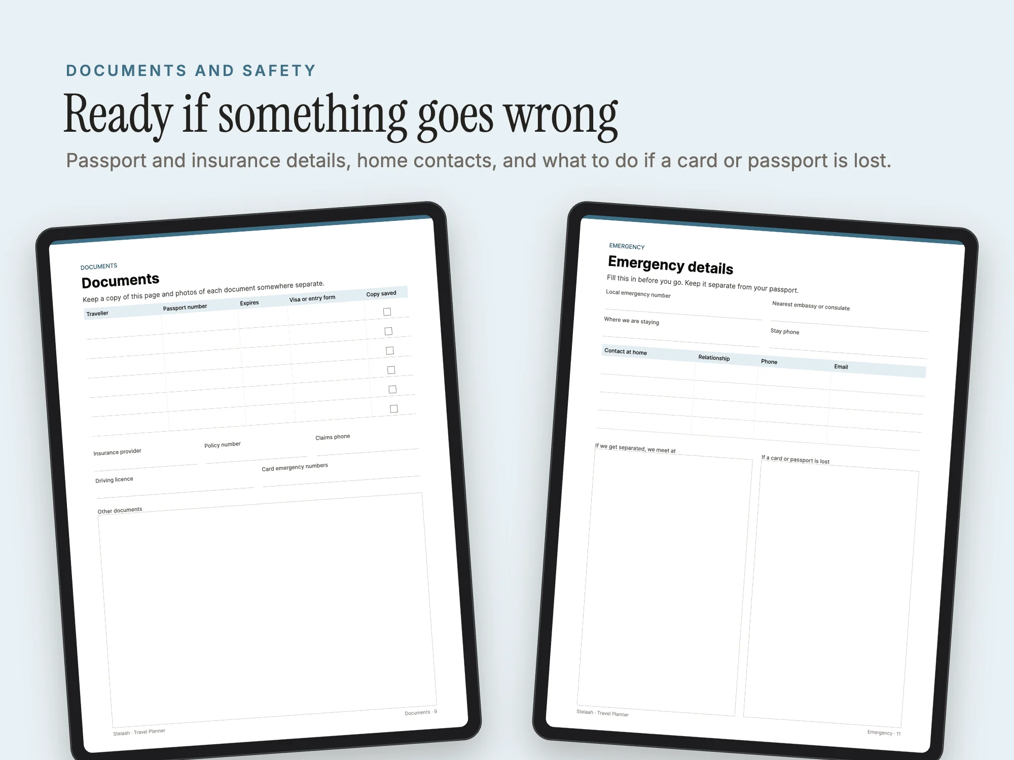 Travel Planner: Documents and safety