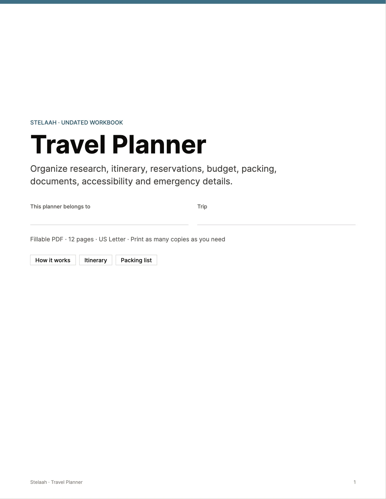 Cover of the Travel Planner