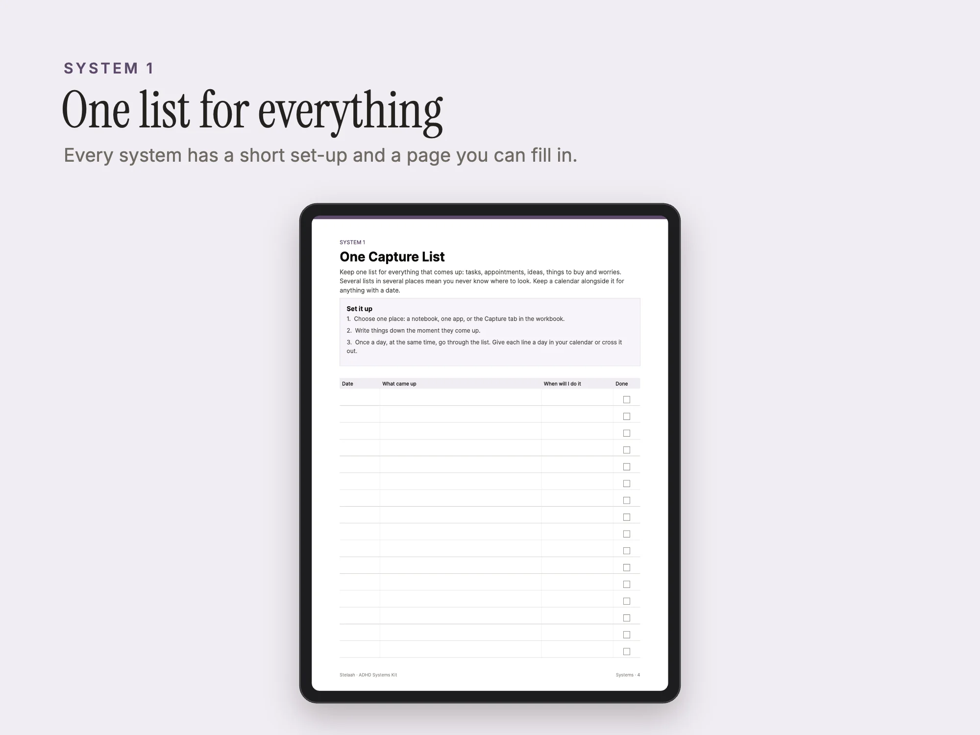 ADHD Systems Kit: Capture List