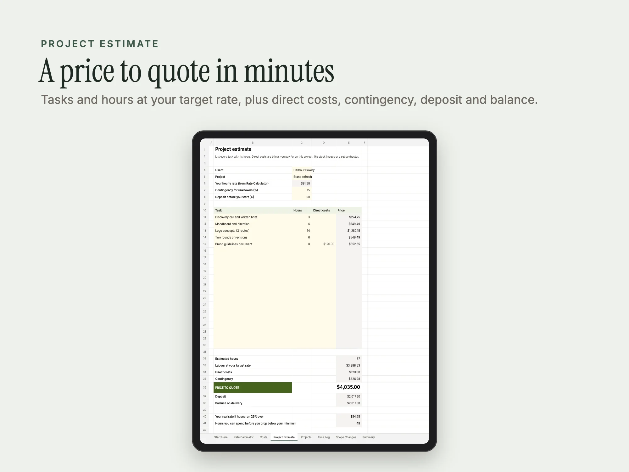Freelance Project Pricing and Profitability Workbook: Project estimate