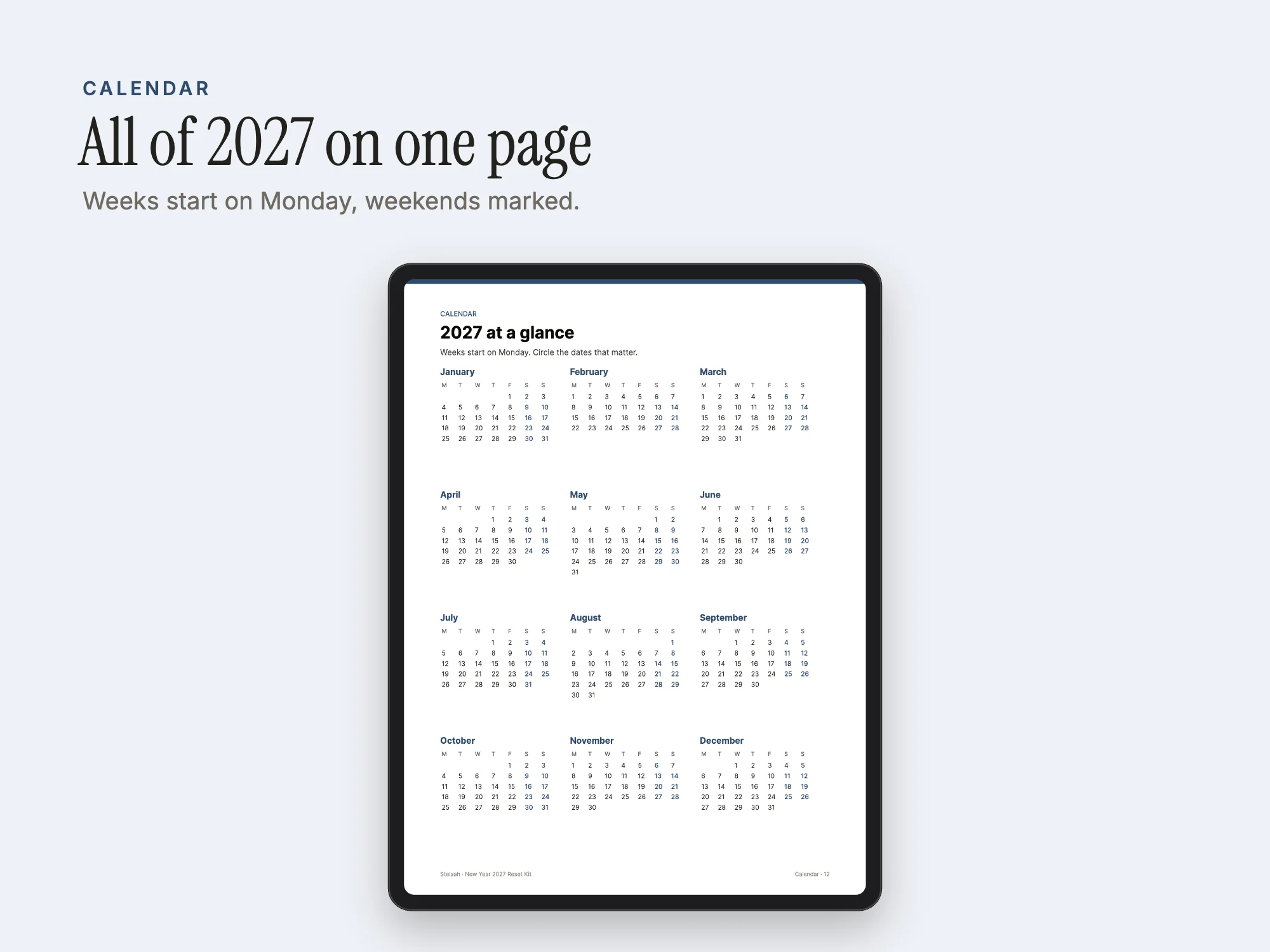 New Year 2027 Reset Kit: 2027 at a glance