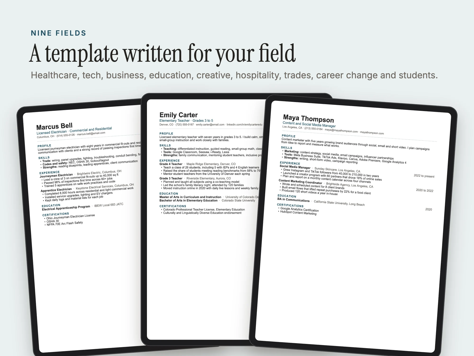 Resume and Career Kit: Nine fields