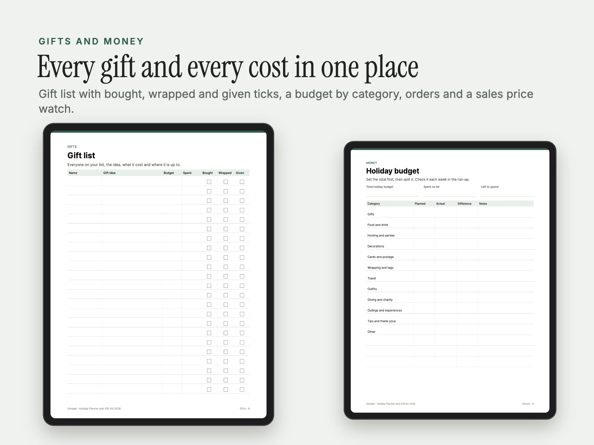 Holiday Planner and Gift Kit 2026: Gifts and money