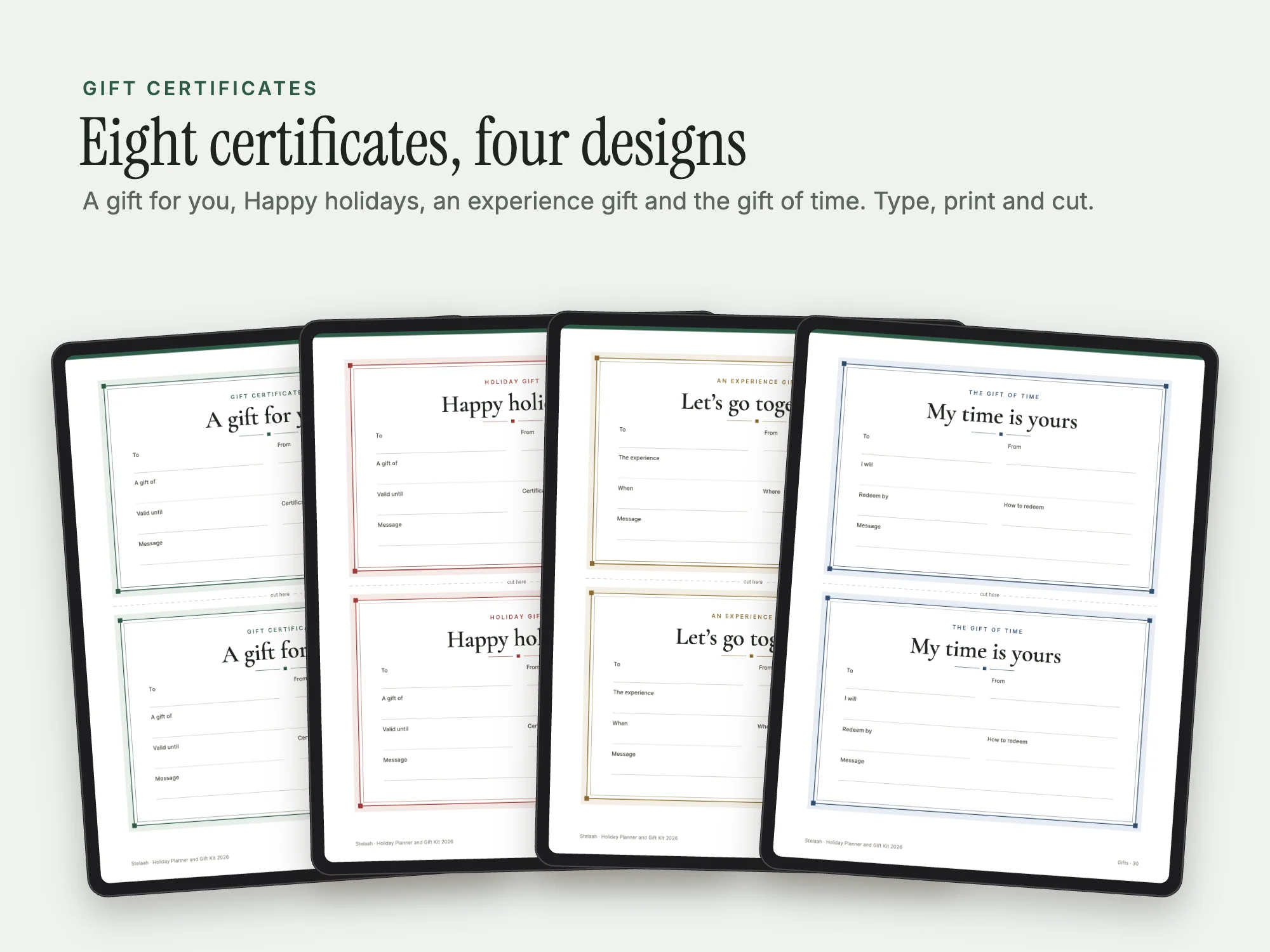 Holiday Planner and Gift Kit 2026: Gift certificates