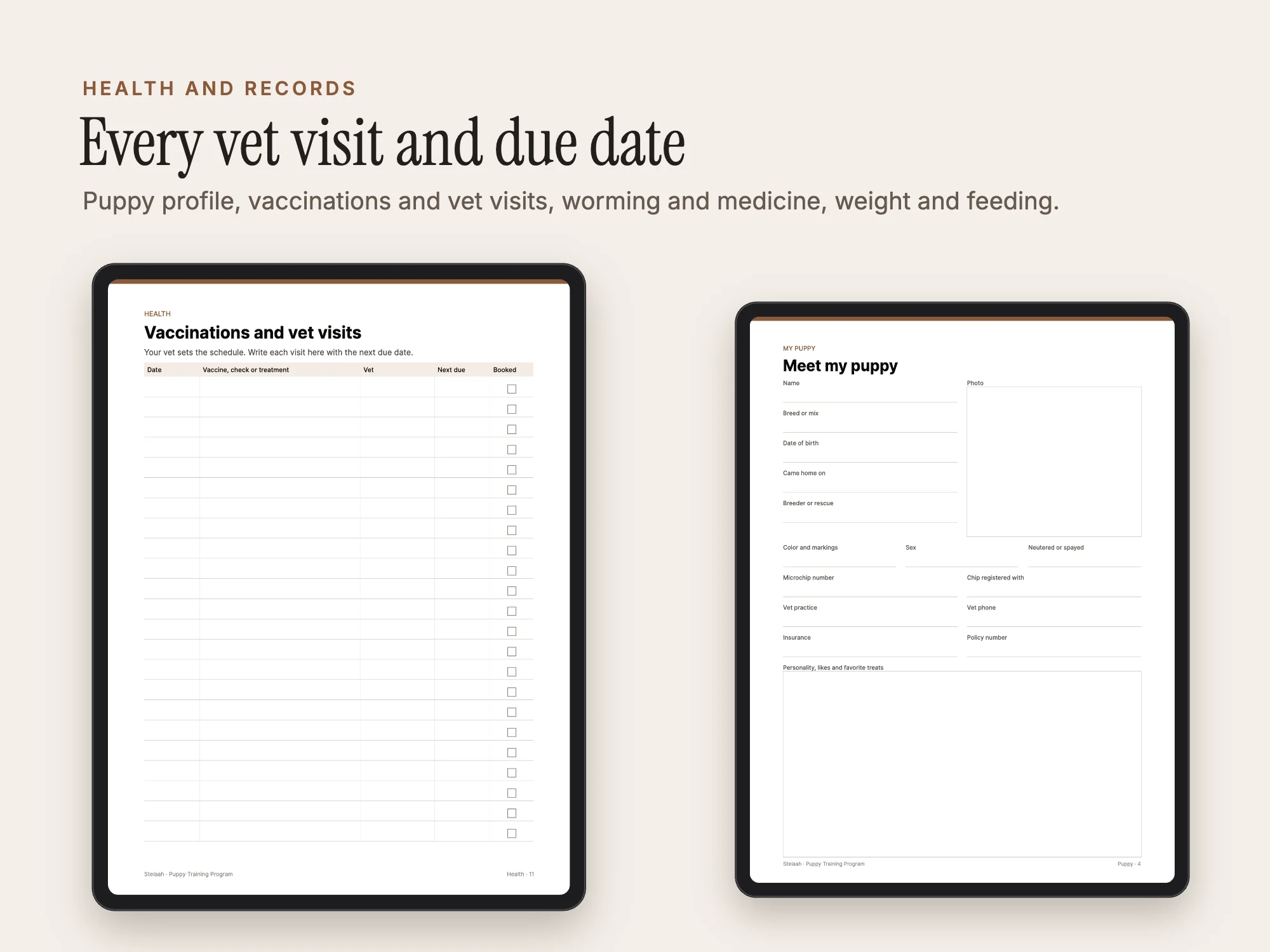 Puppy Training Program: Health and records