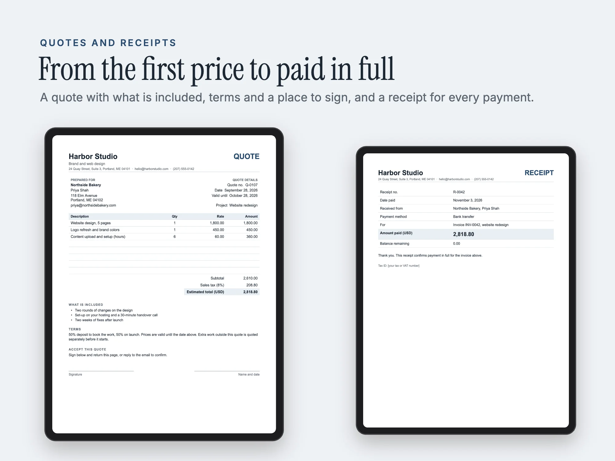 Invoice, Quote and Proposal Templates: Quotes and receipts