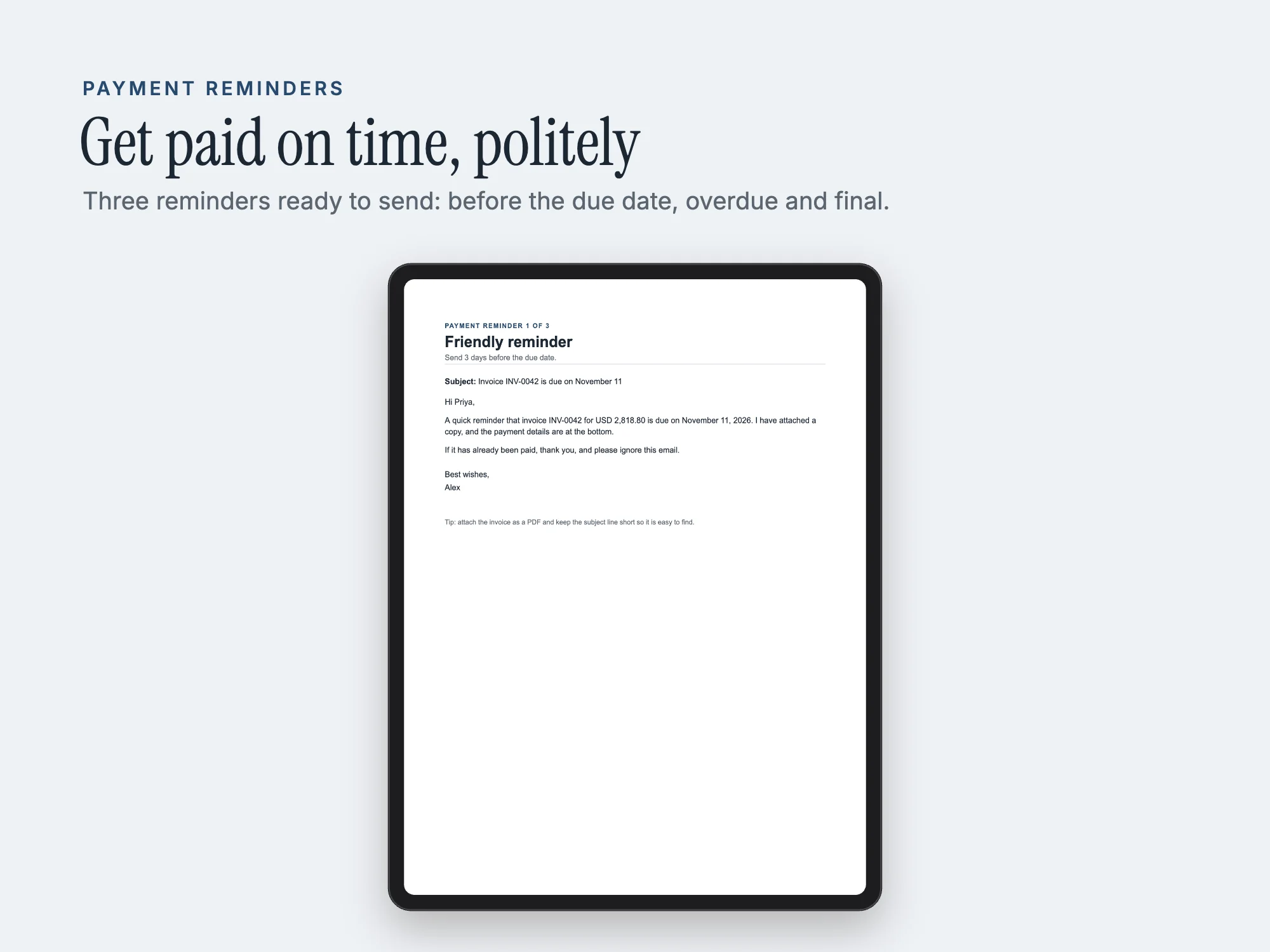 Invoice, Quote and Proposal Templates: Payment reminders
